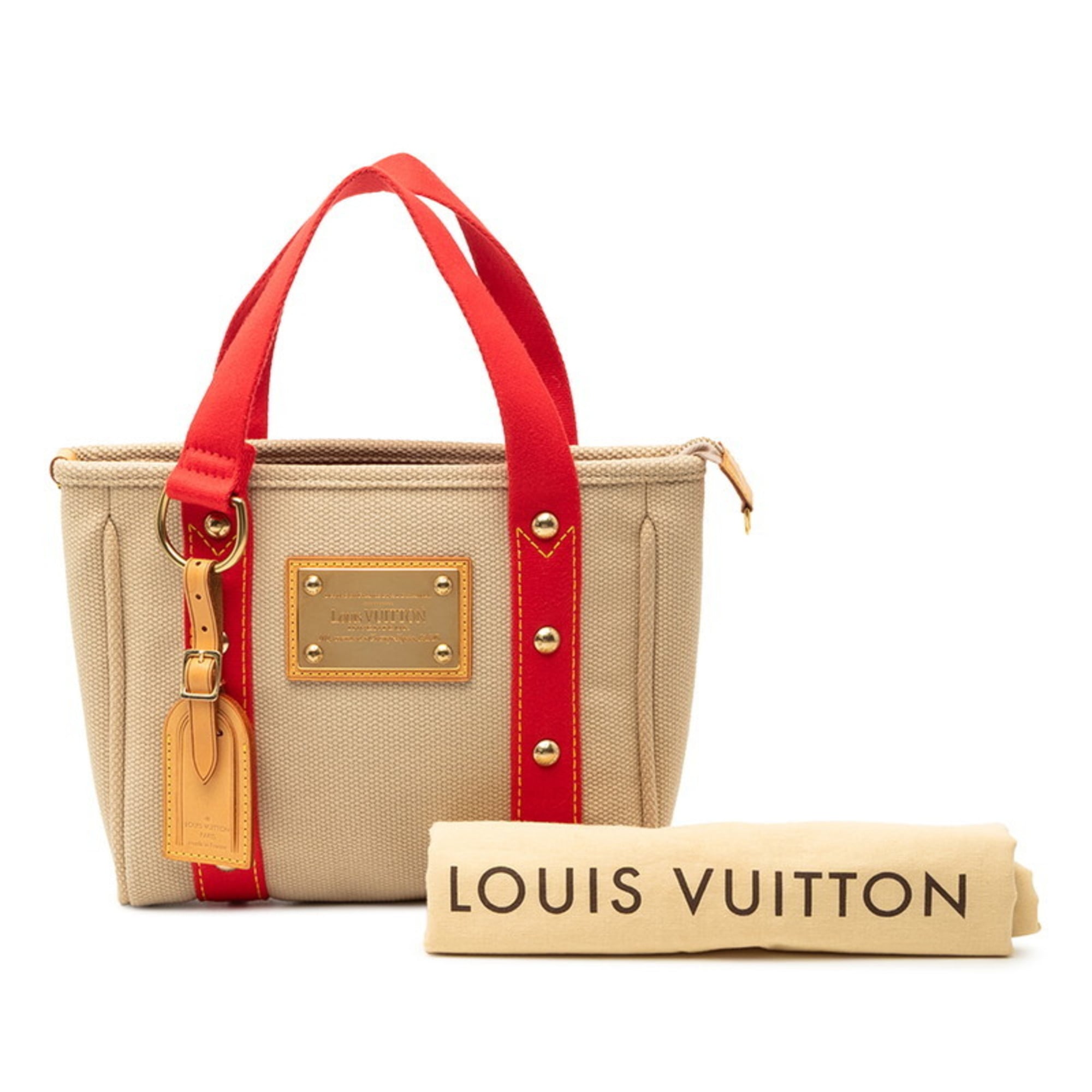 Louis Vuitton Beige Canvas Leather Handbag Tote Bag (Pre-Owned)