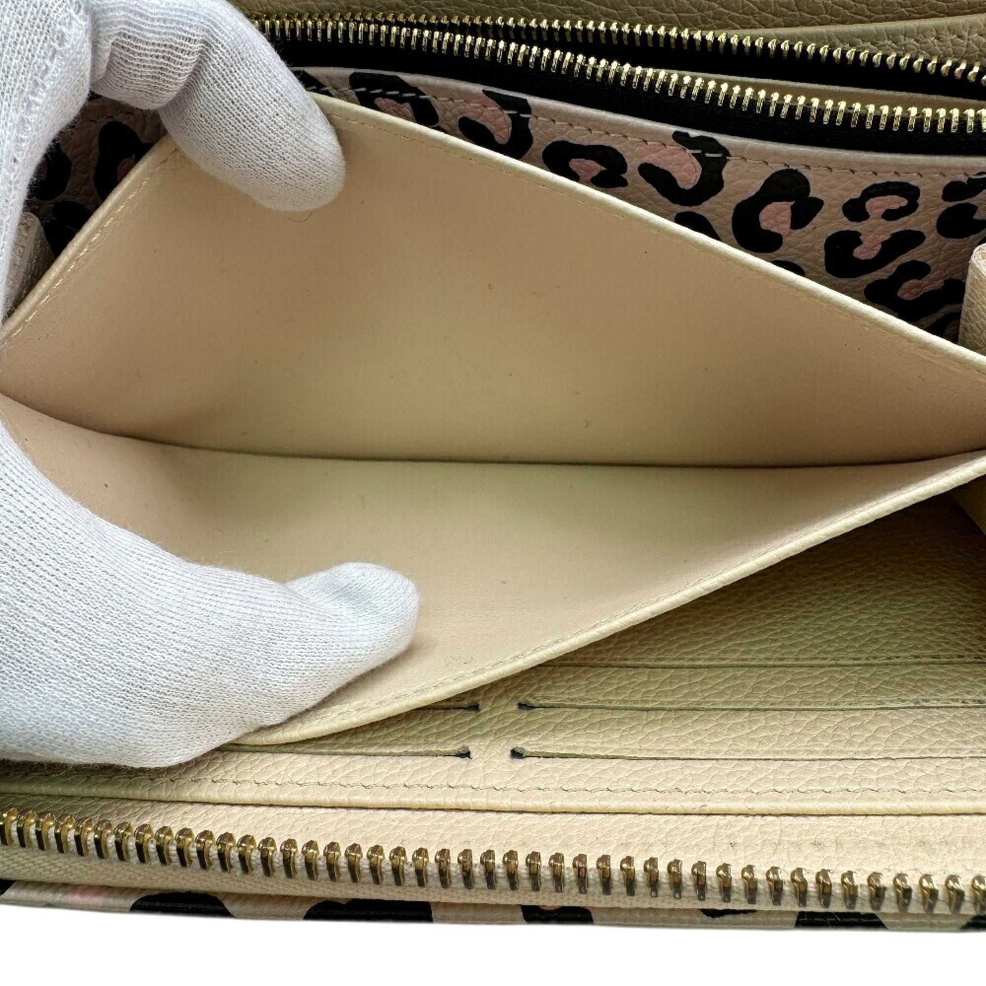 Louis Vuitton Beige Leather Long Wallet (Bi-Fold) (Pre-Owned)