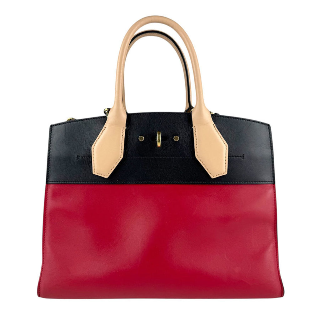 Louis Vuitton Beige Black Red Color Leather Handbag Shoulder Bag (Pre-Owned)