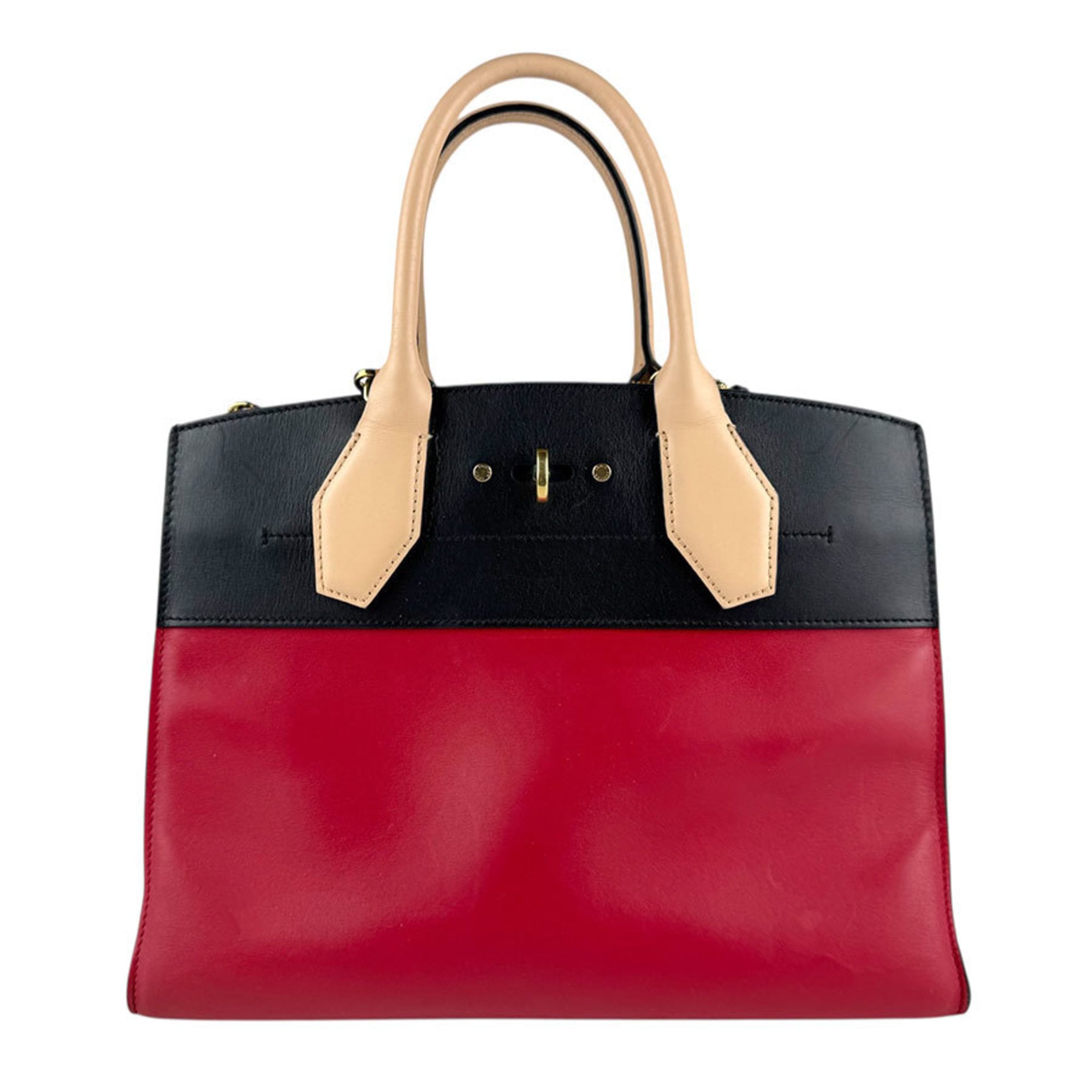 Louis Vuitton Beige Black Red Color Leather Handbag Shoulder Bag (Pre-Owned)