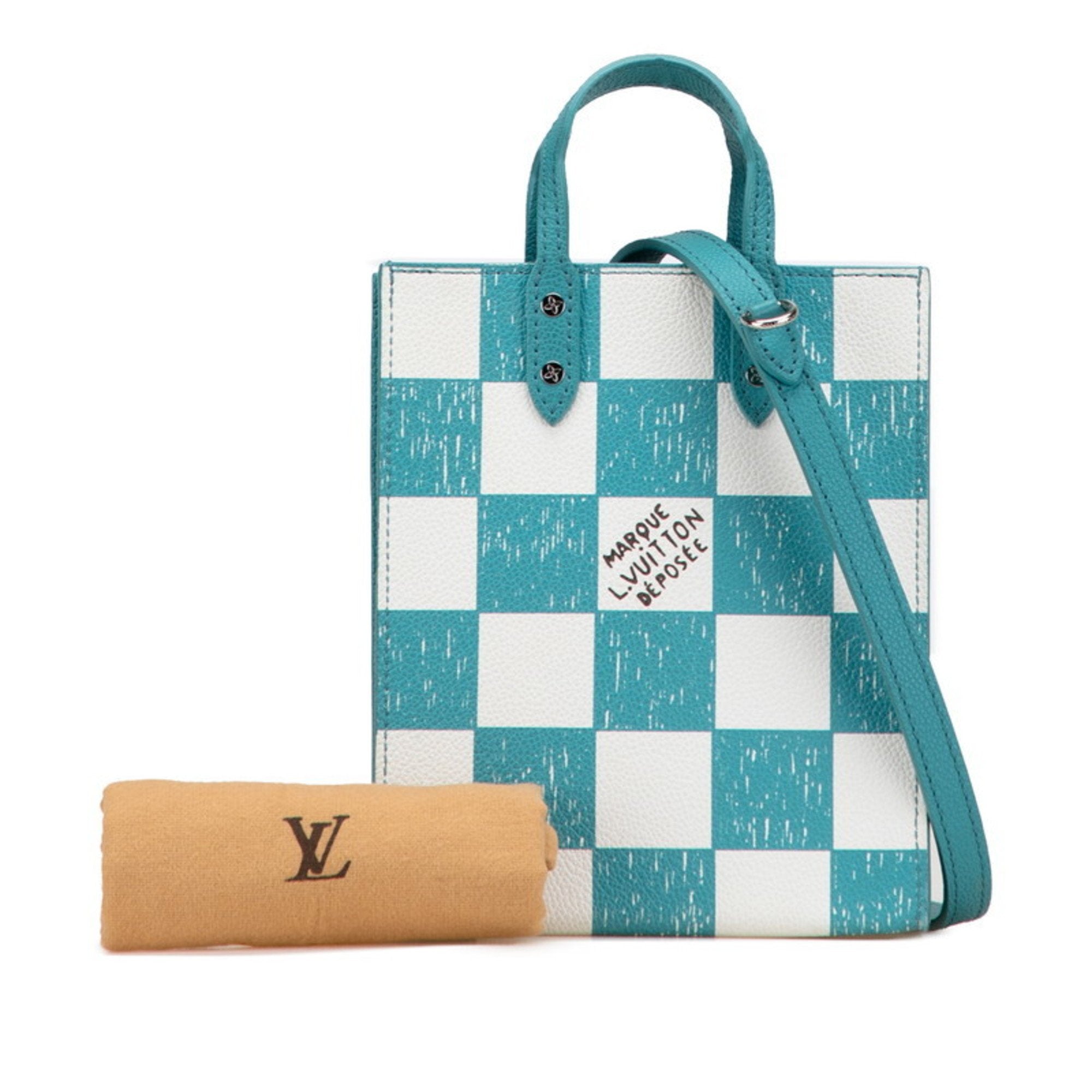 Louis Vuitton Damier Turquoise White Cuir Ombre Leather Handbag Shoulder Bag (Pre-Owned)