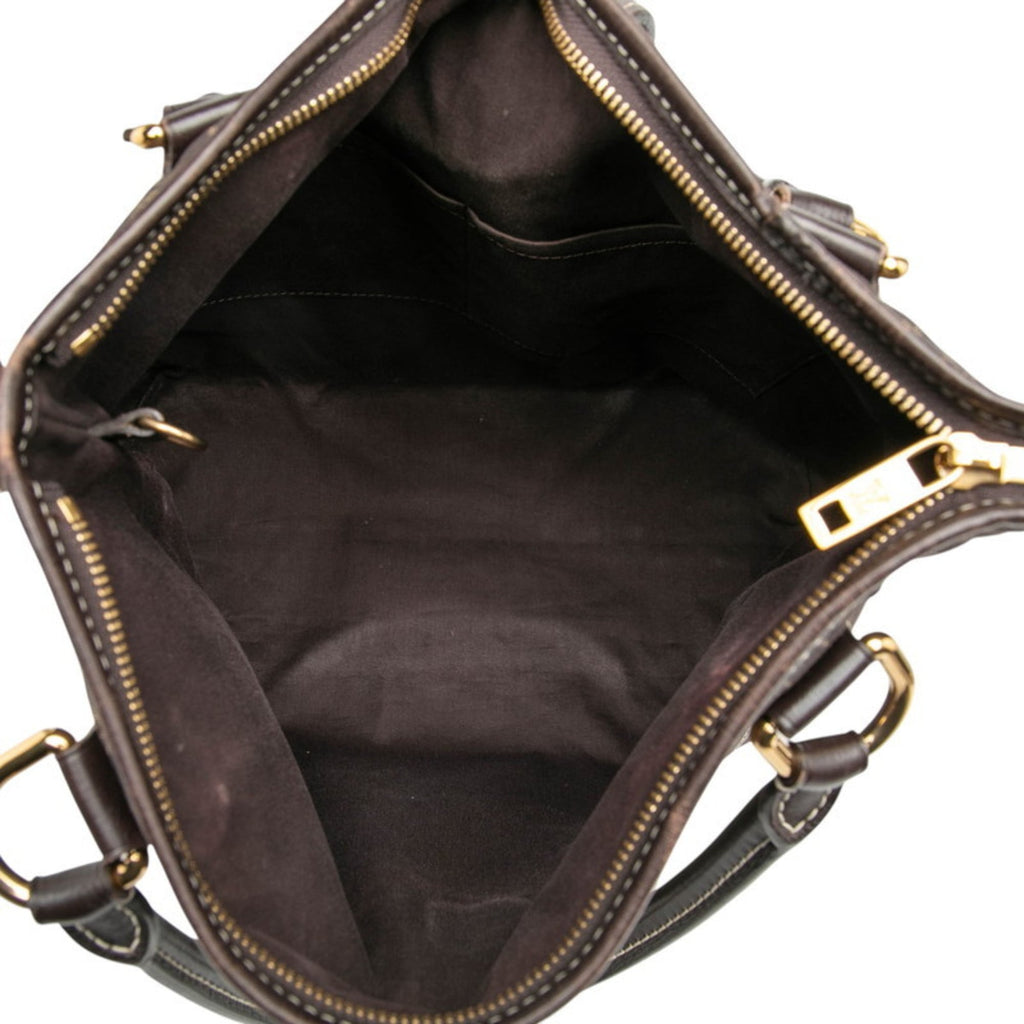 Louis Vuitton Brown Canvas Leather Shoulder Bag Tote Bag (Pre-Owned)
