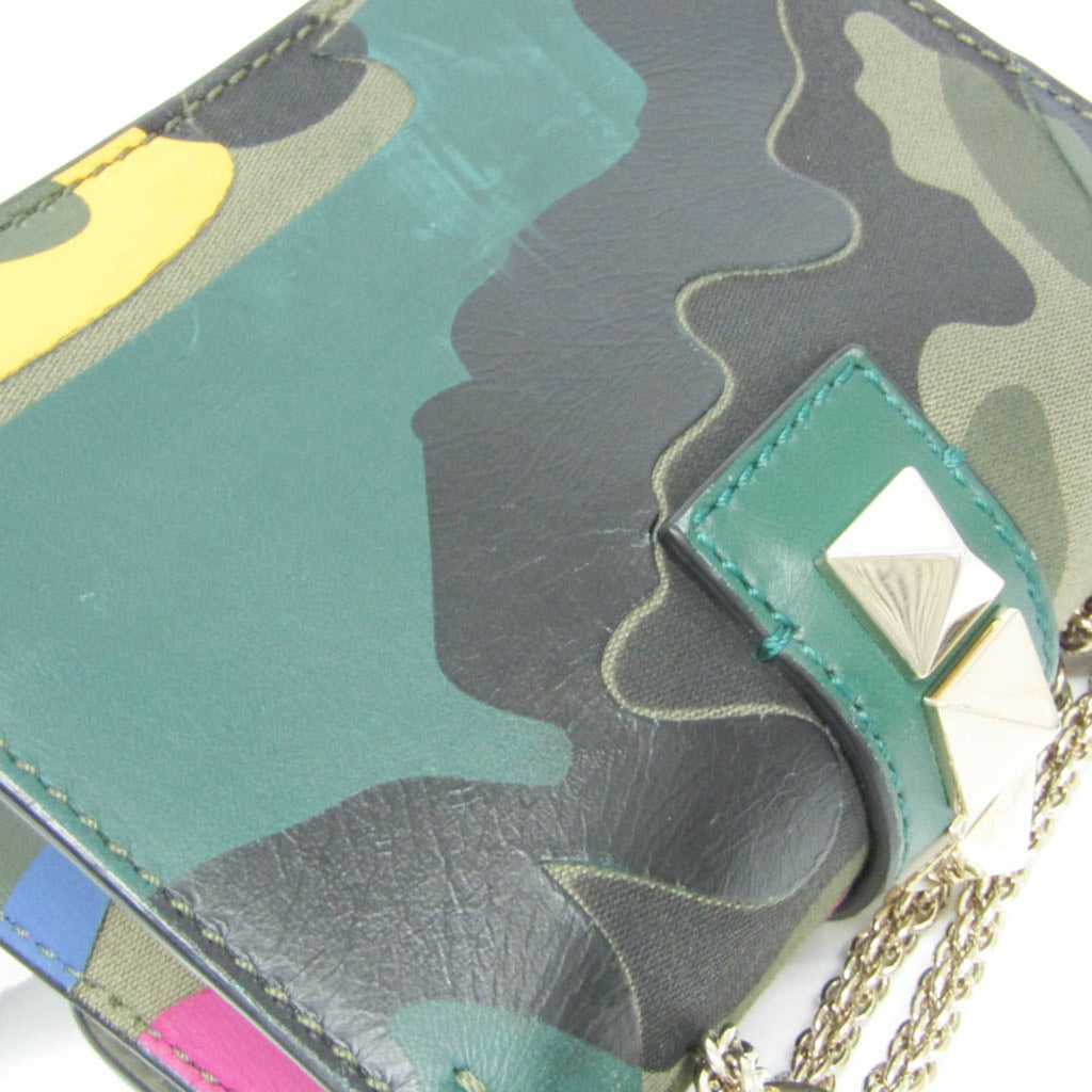 Glam Lock Shoulder Bag Camo Leather and Canvas Mini