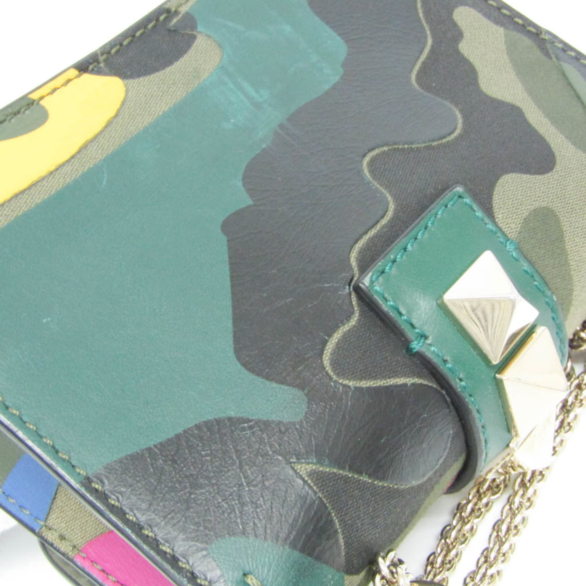Glam Lock Shoulder Bag Camo Leather and Canvas Mini