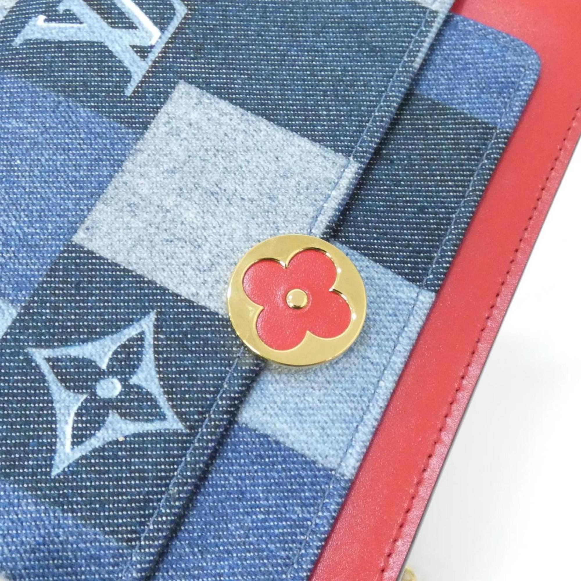 Louis Vuitton Blue Red Color Canvas Leather Chain/Shoulder Wallet (Pre-Owned)