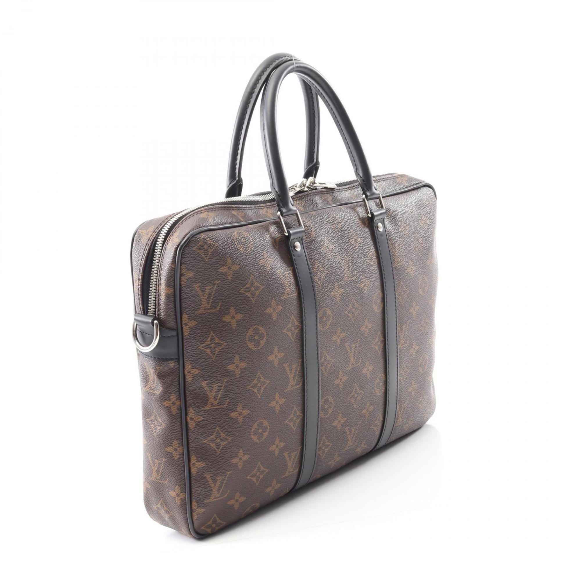 Louis Vuitton Black Brown Coated Canvas Leather Briefcase (Pre-Owned)