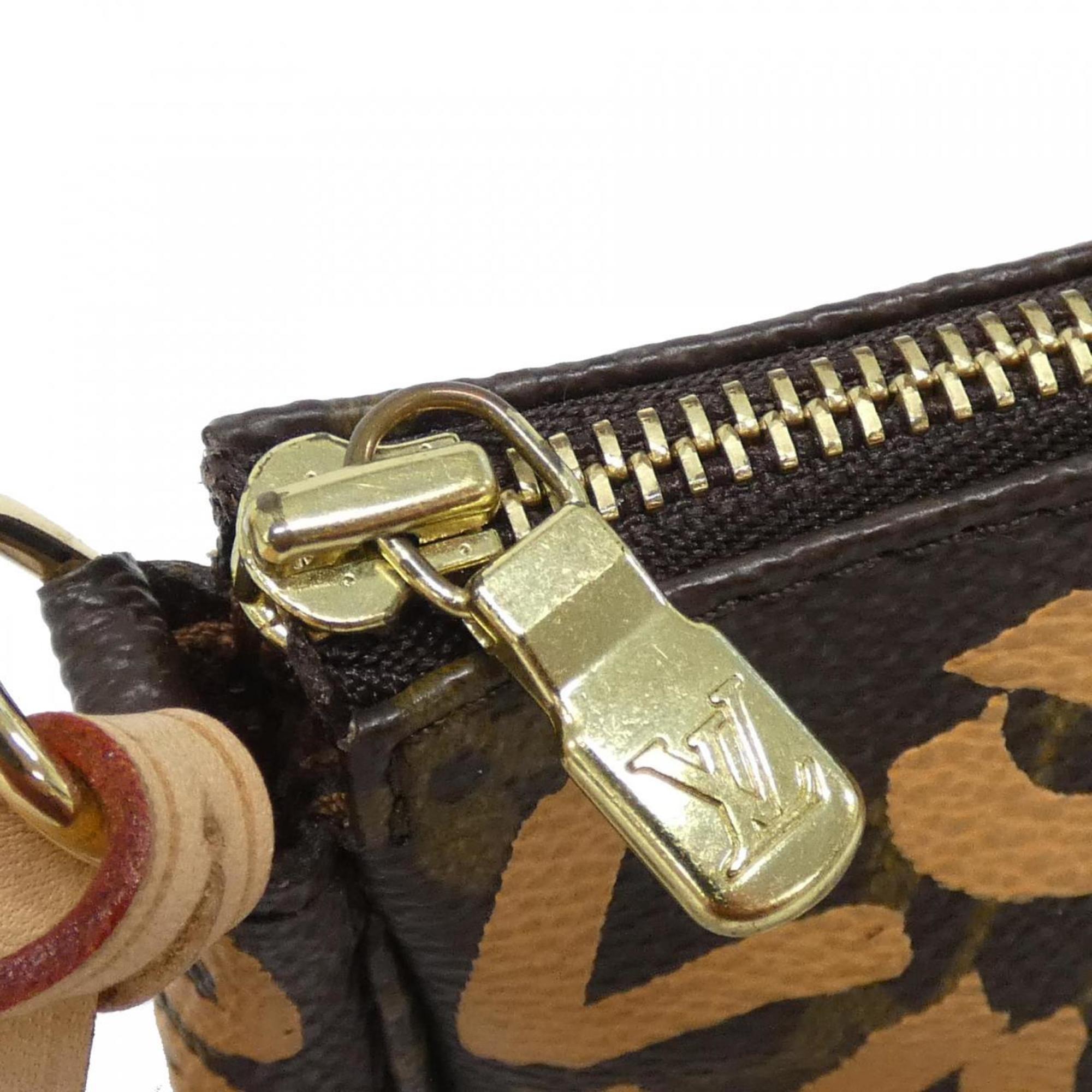 Louis Vuitton Marron Peach Coated Canvas Pochette Pouch (Pre-Owned)