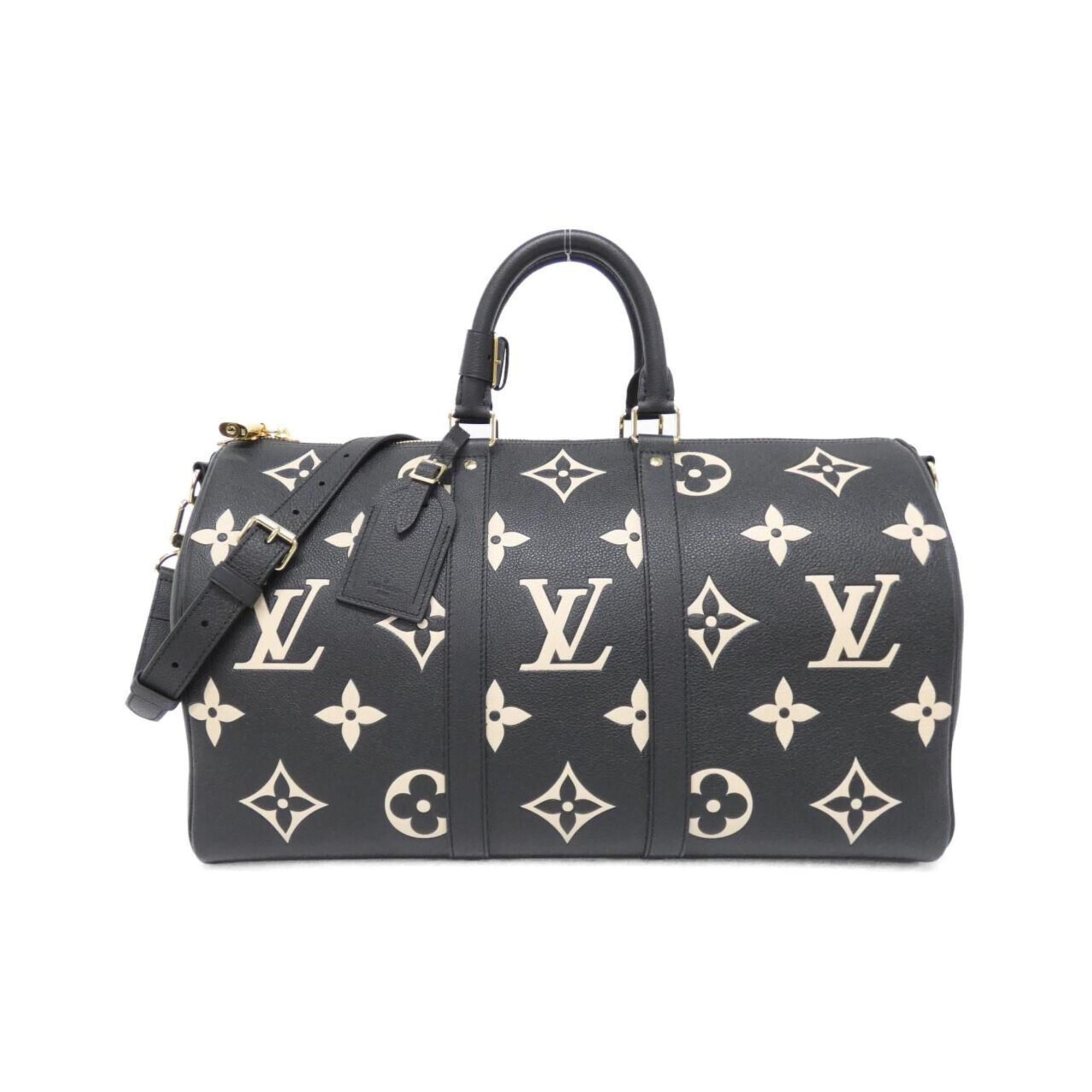 Louis Vuitton Beige Black Leather Boston Bag (Pre-Owned)