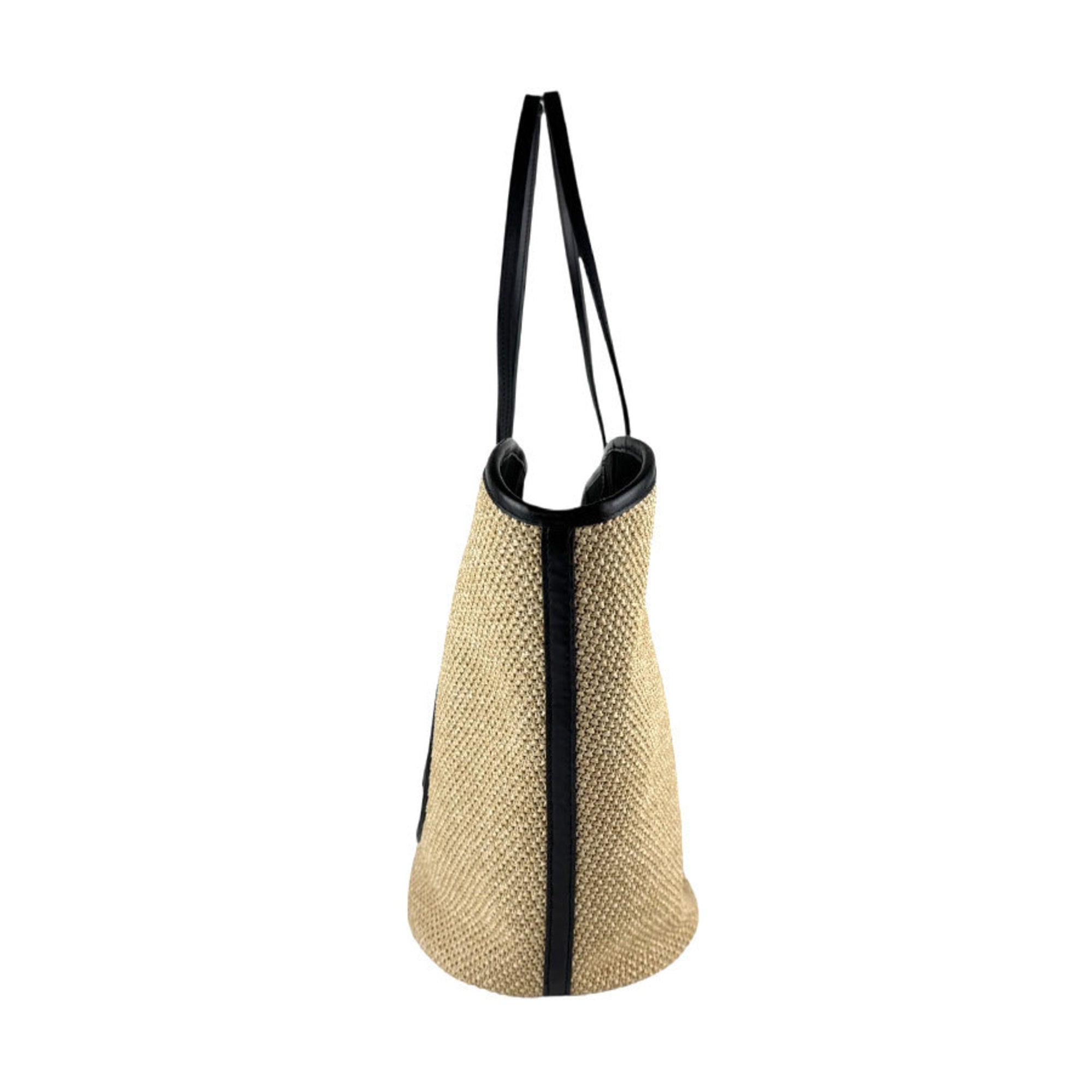 Louis Vuitton Beige Black Raffia Leather Shoulder Bag Tote Bag (Pre-Owned)