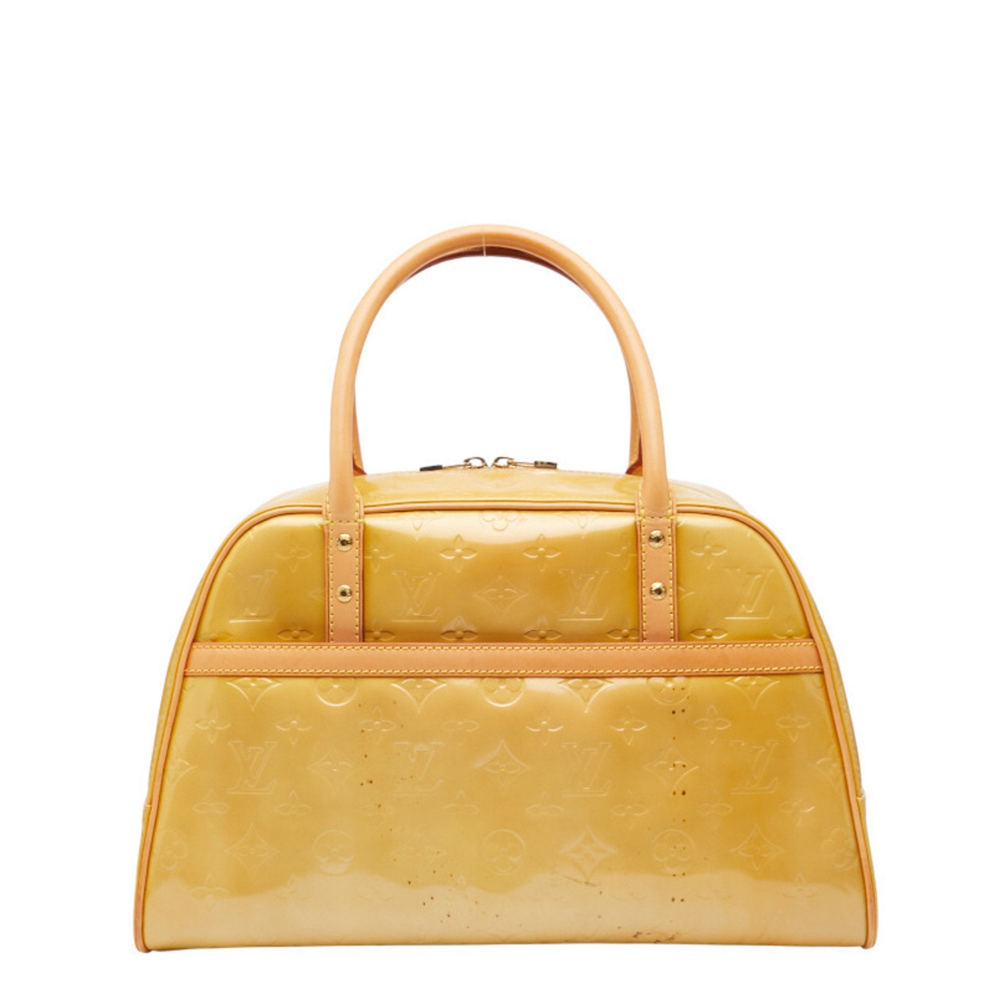 Louis Vuitton Beige Yellow Patent Leather Boston Bag Handbag (Pre-Owned)
