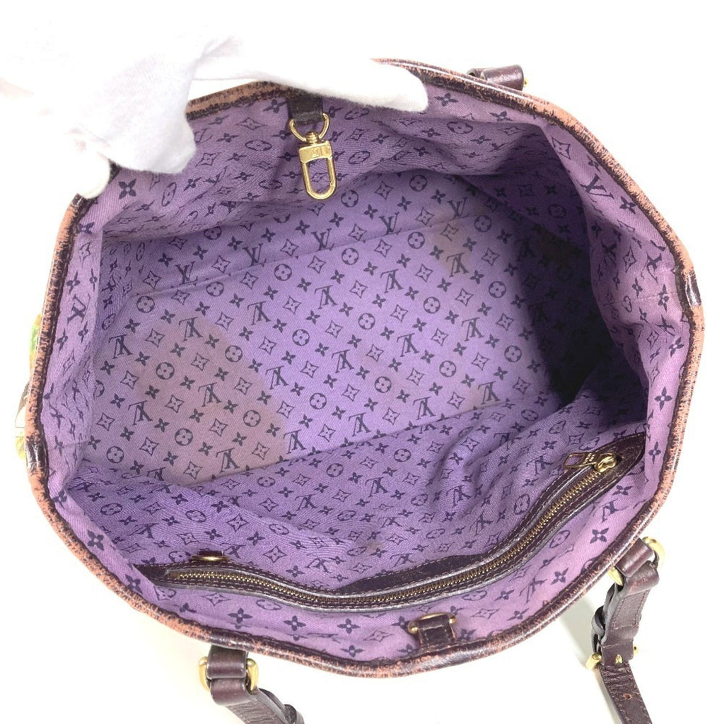 Louis Vuitton Green Leather Canvas Shoulder Bag Tote Bag (Pre-Owned)