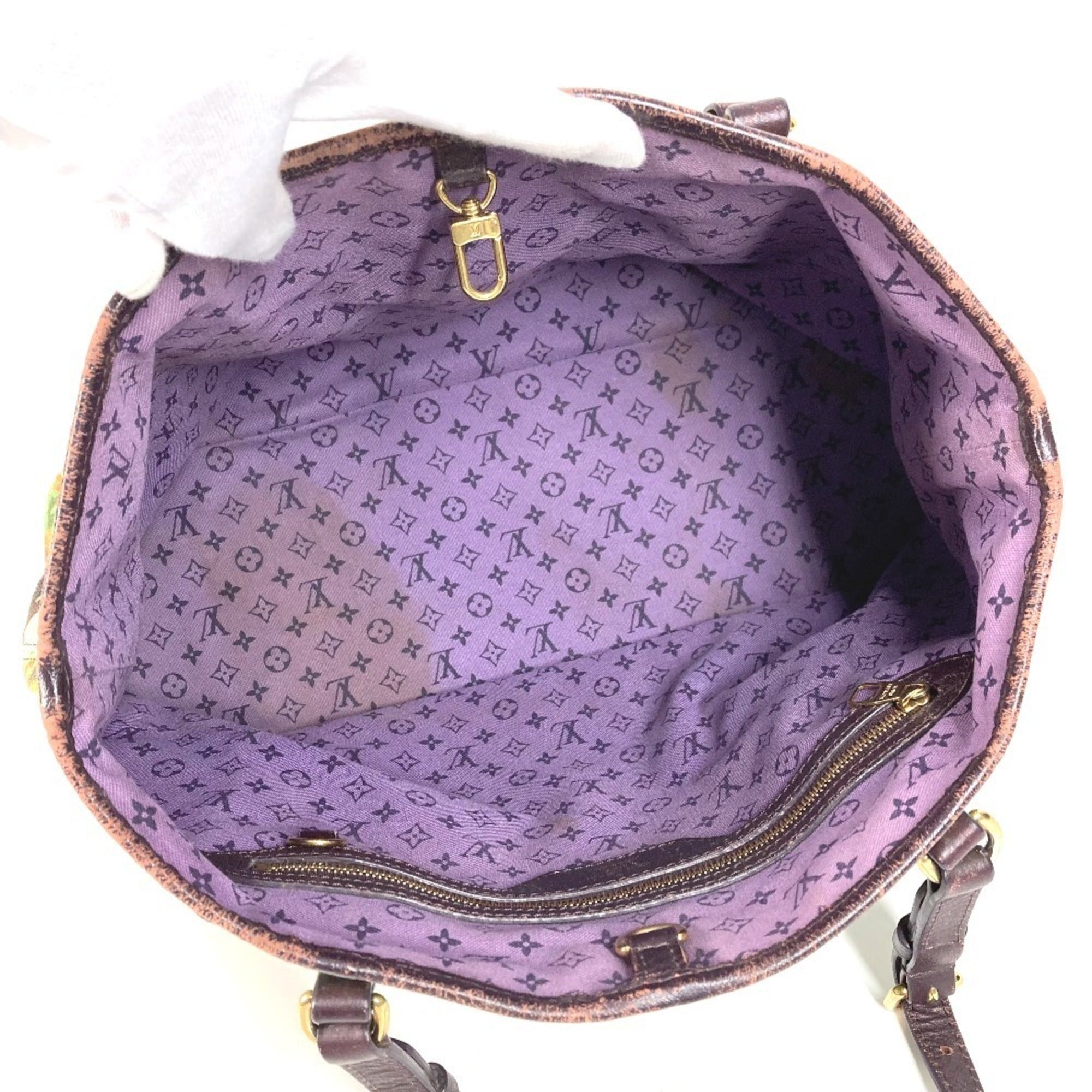 Louis Vuitton Green Leather Canvas Shoulder Bag Tote Bag (Pre-Owned)