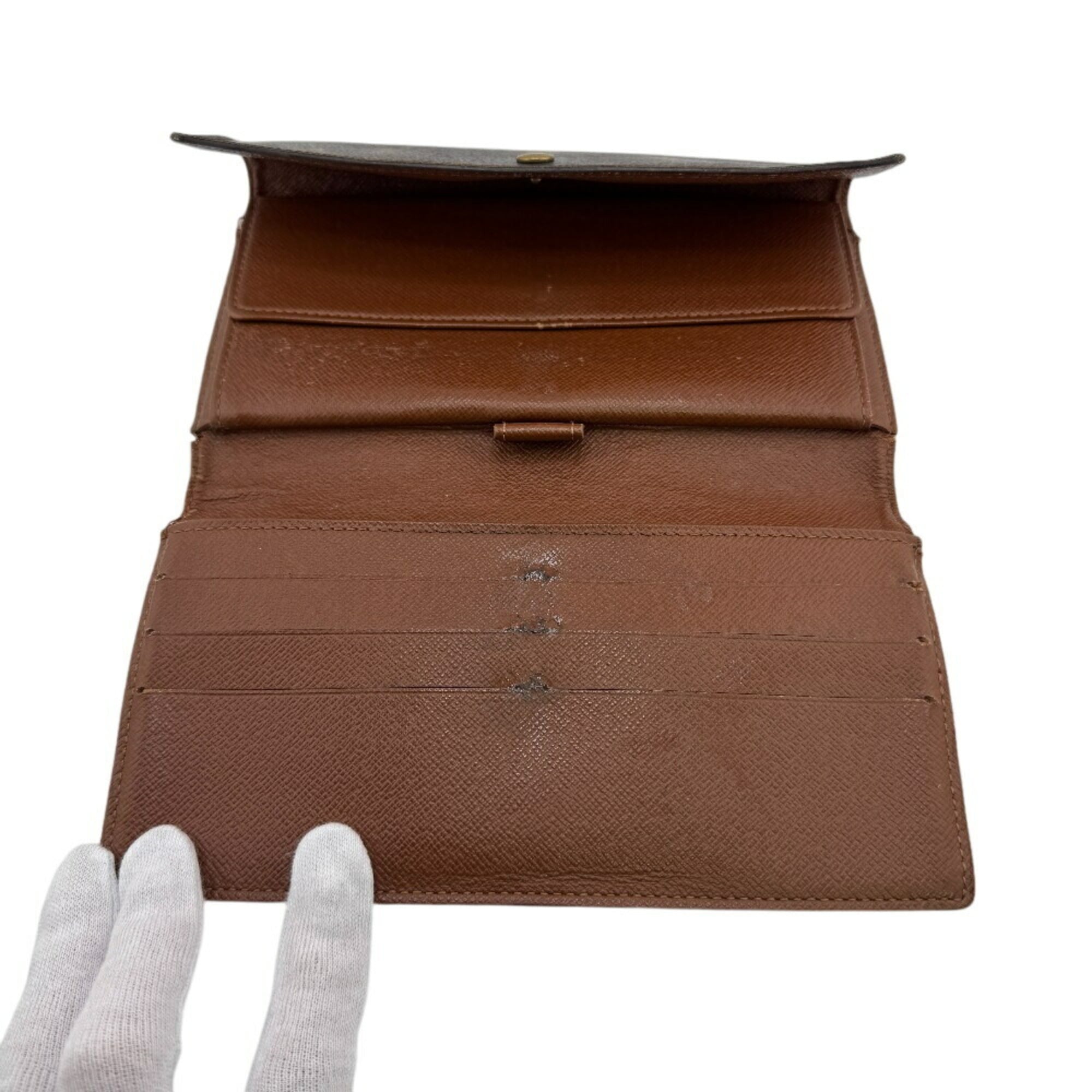 Louis Vuitton Brown Leather Long Wallet (Tri-Fold) (Pre-Owned)