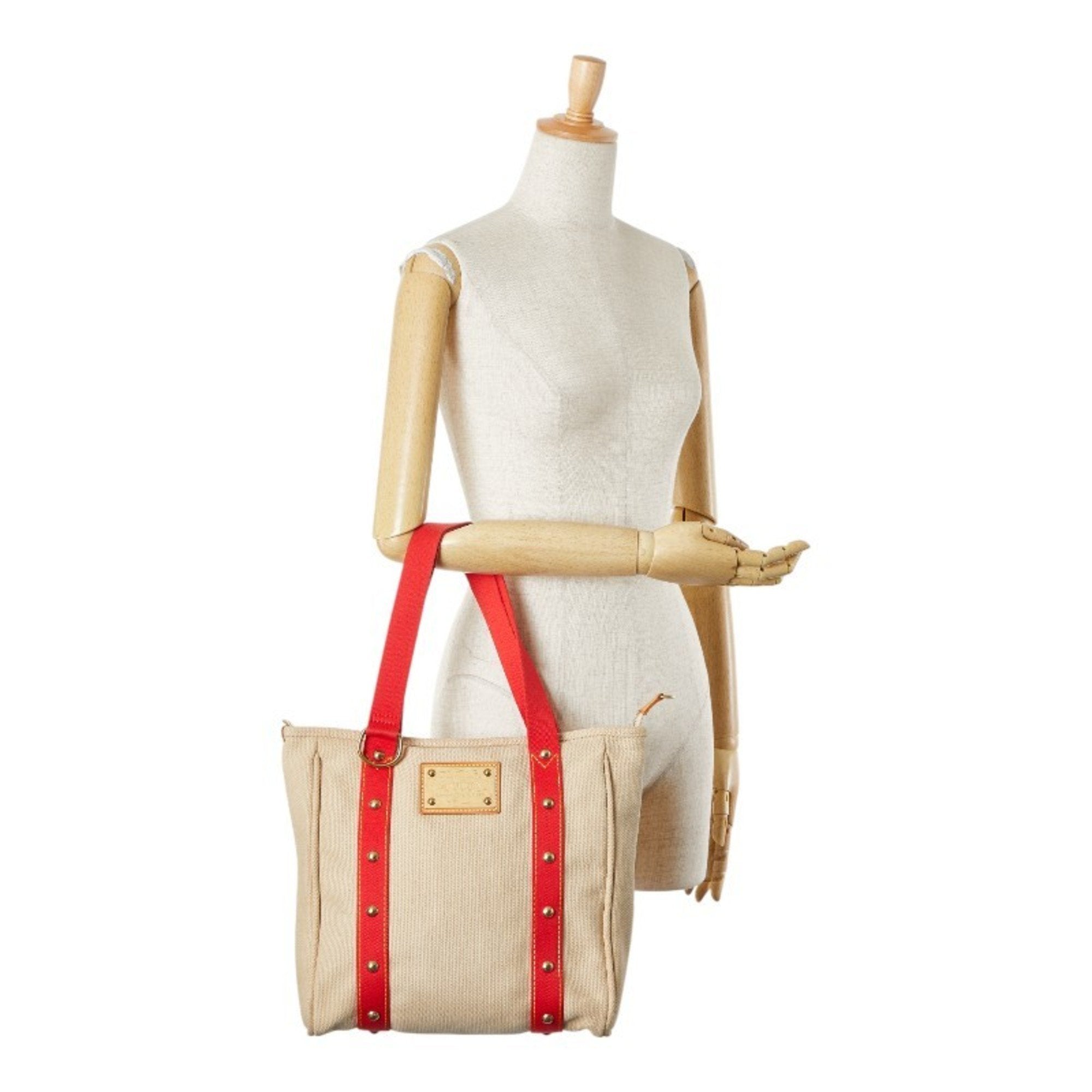 Louis Vuitton Antigua Beige Red Color Canvas Shoulder Bag Tote Bag (Pre-Owned)