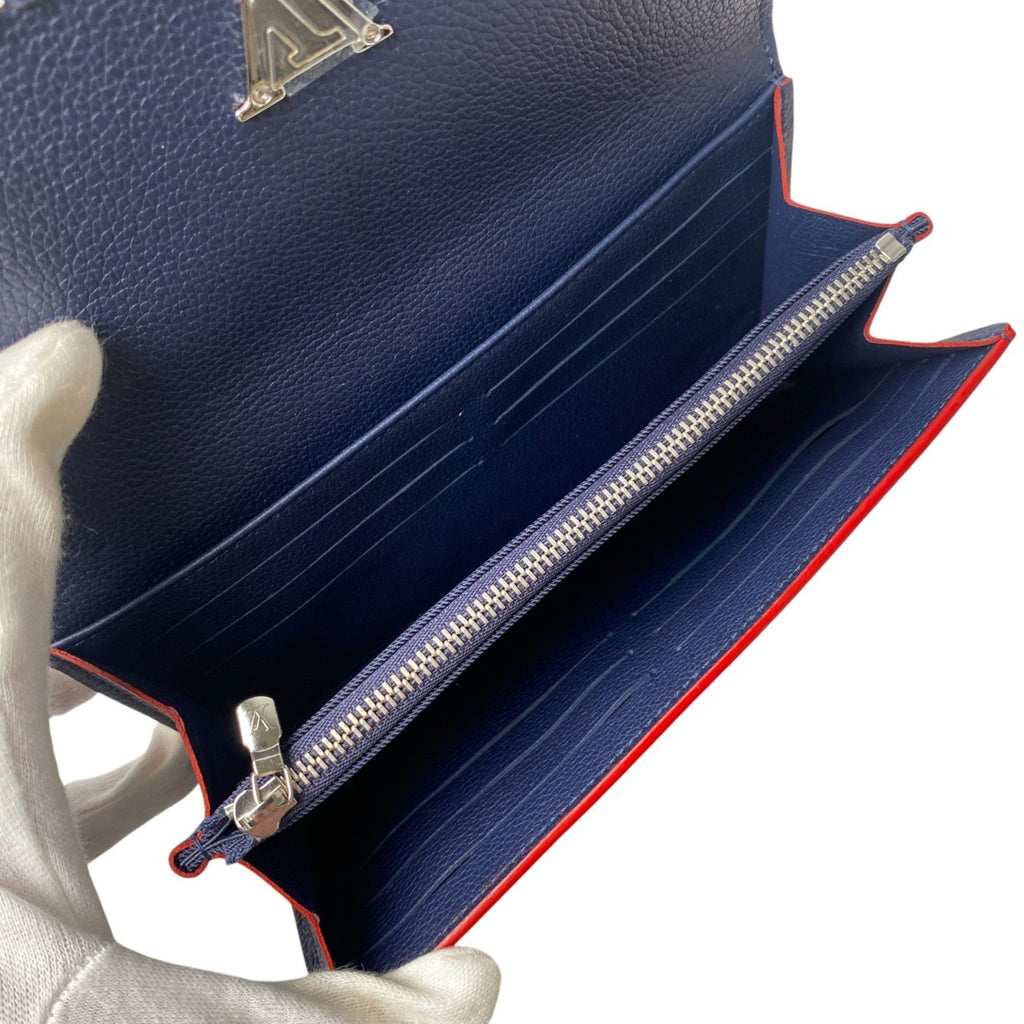 Louis Vuitton Navy Leather Long Wallet (Bi-Fold) (Pre-Owned)