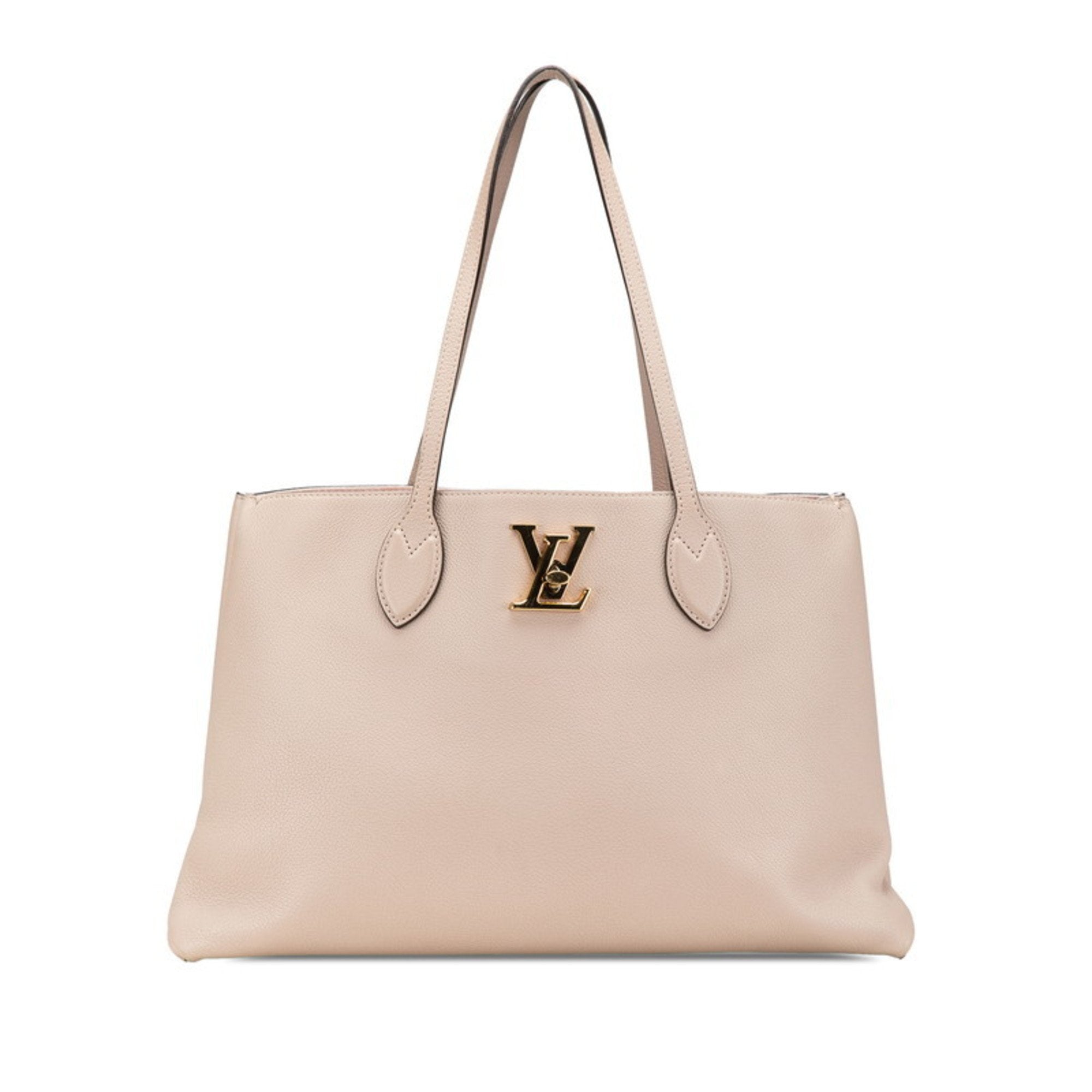 Louis Vuitton Beige Grayish Leather Shoulder Bag Tote Bag (Pre-Owned)