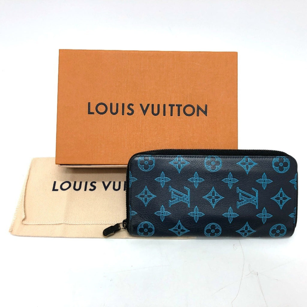 Louis Vuitton Monogram Shadow Galle Navy Monogram Shadow Long Wallet (Bi-Fold) (Pre-Owned)