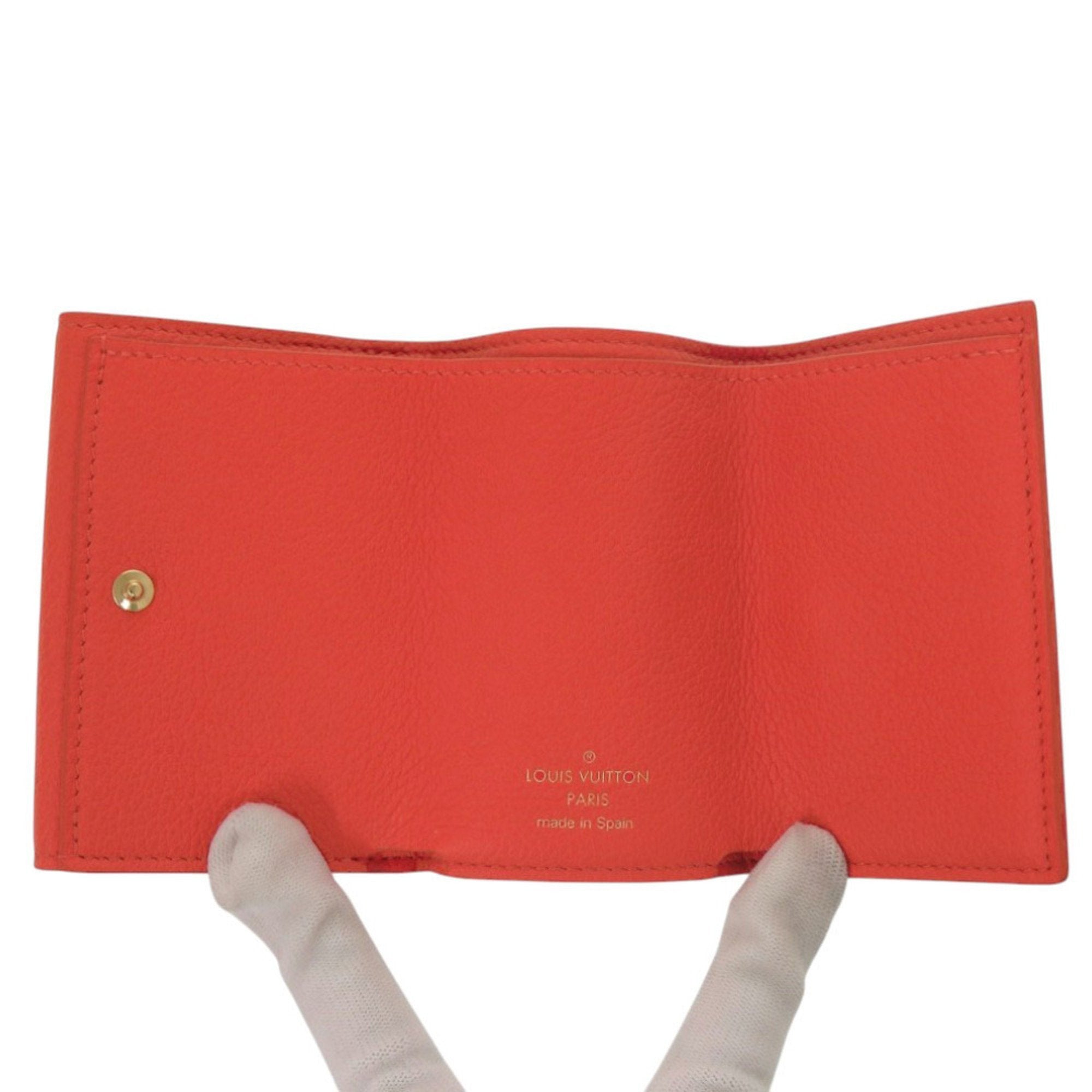 Louis Vuitton Red Color Leather Wallet (Tri-Fold) (Pre-Owned)