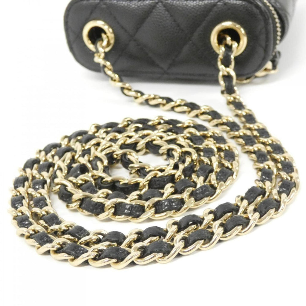 Vertical Classic Vanity Case with Chain Quilted Caviar Small