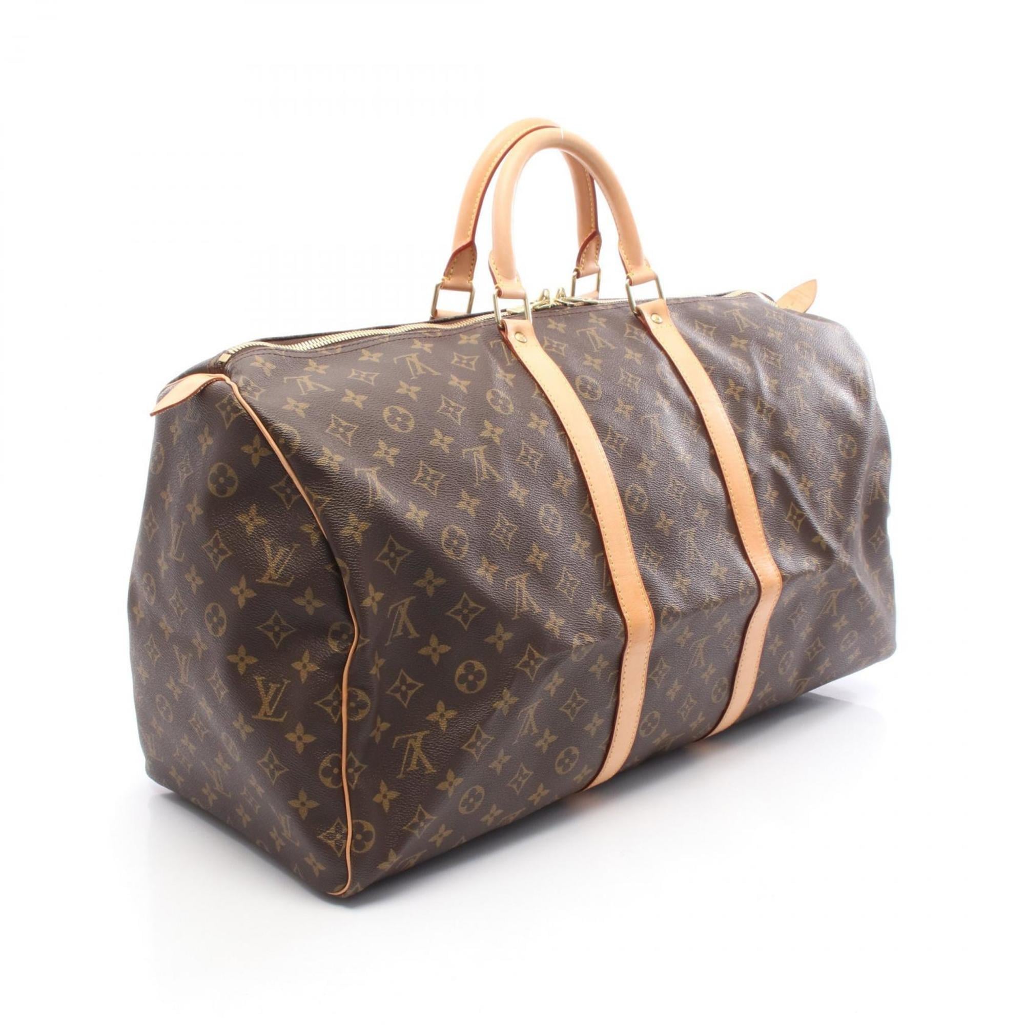 Louis Vuitton Brown Coated Canvas Leather Boston Bag (Pre-Owned)