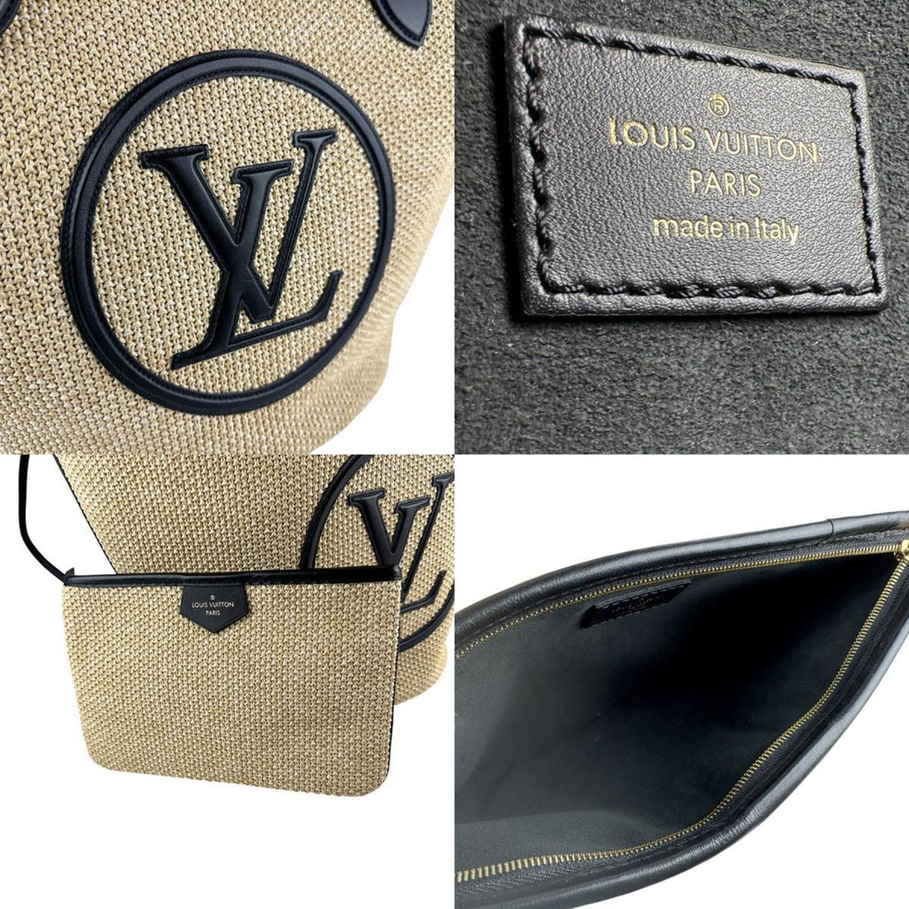 Louis Vuitton Beige Black Raffia Leather Shoulder Bag Tote Bag (Pre-Owned)
