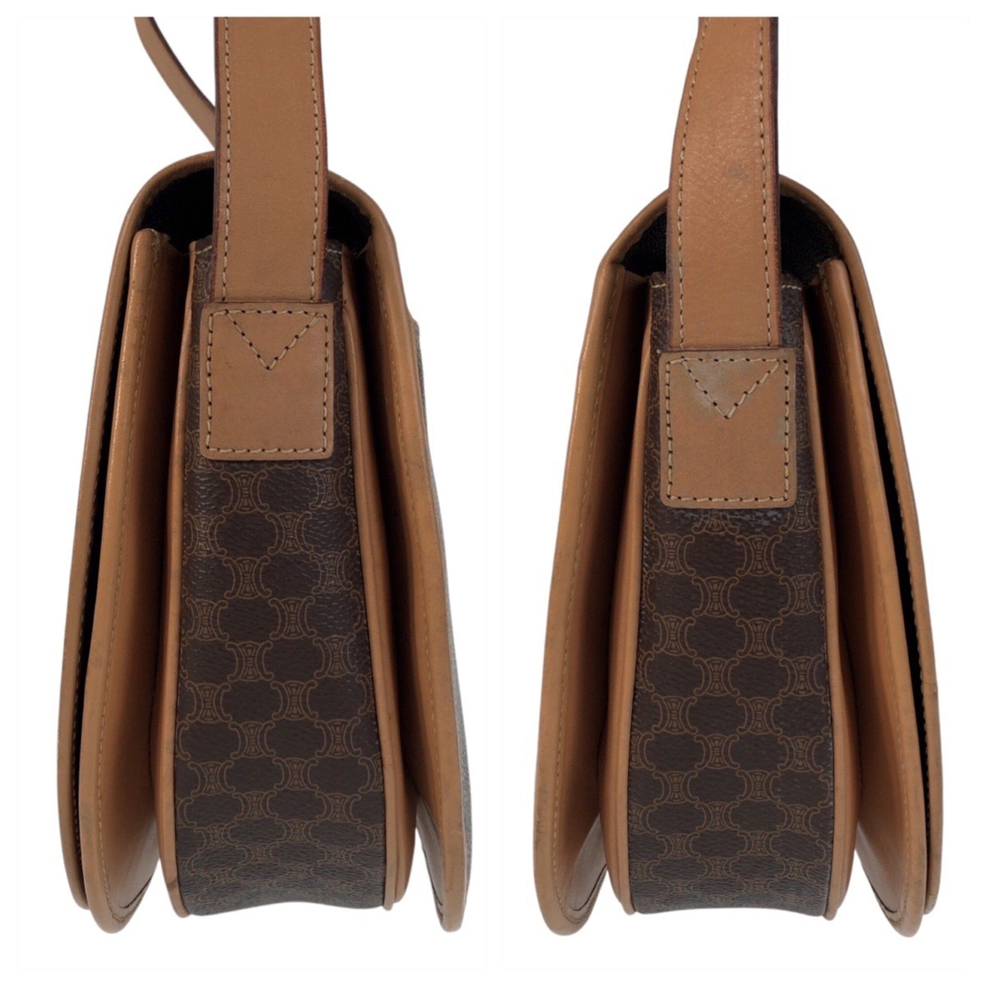 Vintage Saddle Flap Shoulder Bag Macadam Coated Canvas Small