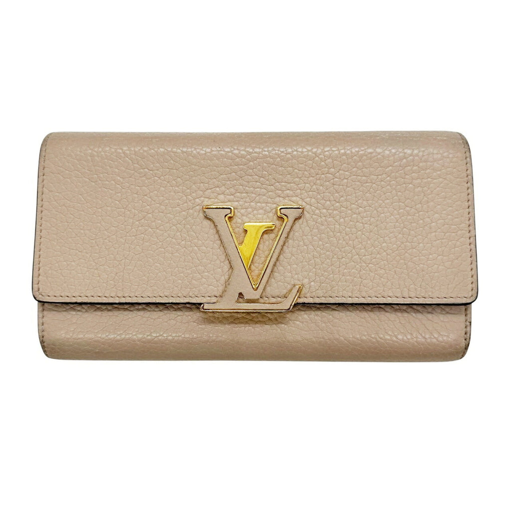 Louis Vuitton Beige Grayish Leather Long Wallet (Bi-Fold) (Pre-Owned)