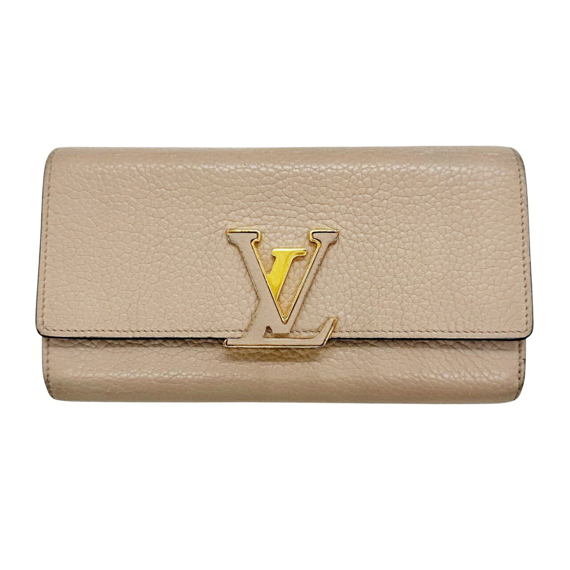 Louis Vuitton Beige Grayish Leather Long Wallet (Bi-Fold) (Pre-Owned)
