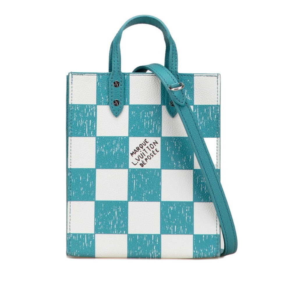 Louis Vuitton Damier Turquoise White Cuir Ombre Leather Handbag Shoulder Bag (Pre-Owned)