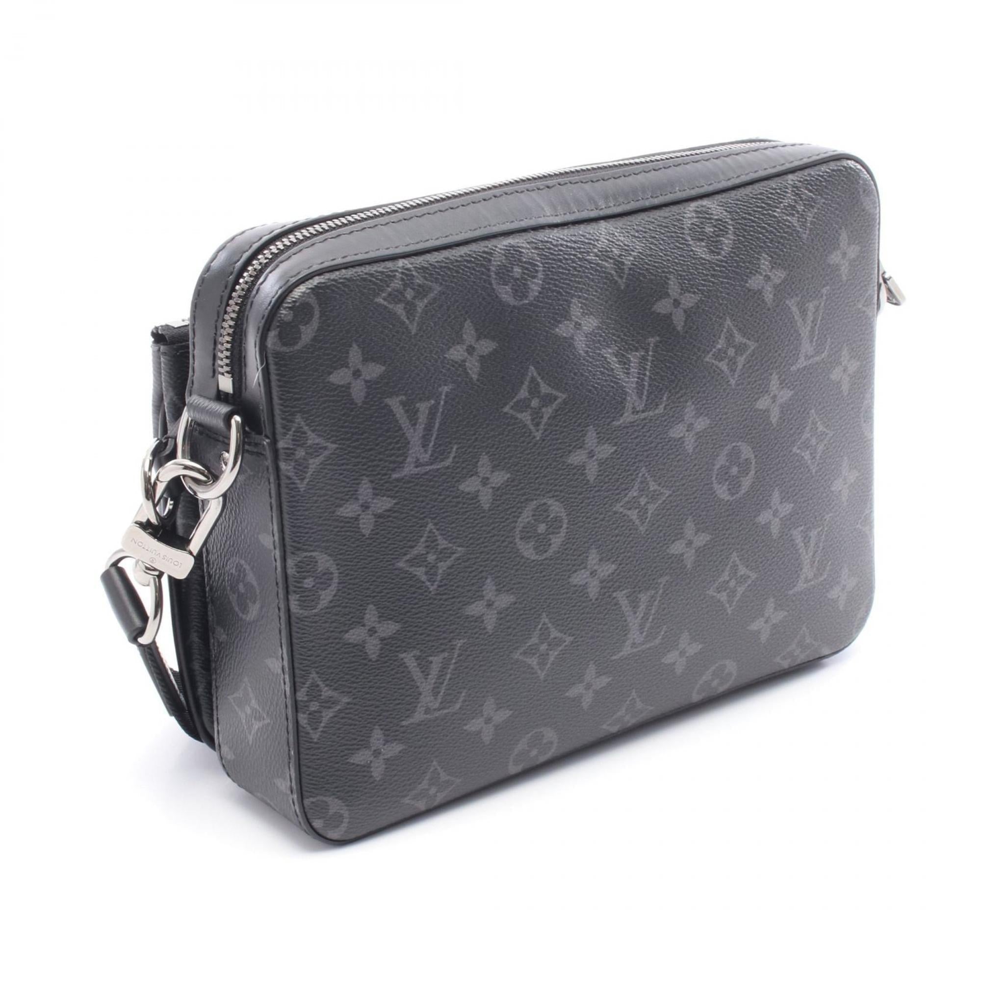 Louis Vuitton Black Gray Coated Canvas Leather Shoulder Bag (Pre-Owned)