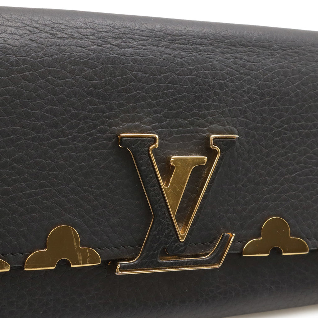 Louis Vuitton Black Noir Leather Long Wallet (Bi-Fold) (Pre-Owned)
