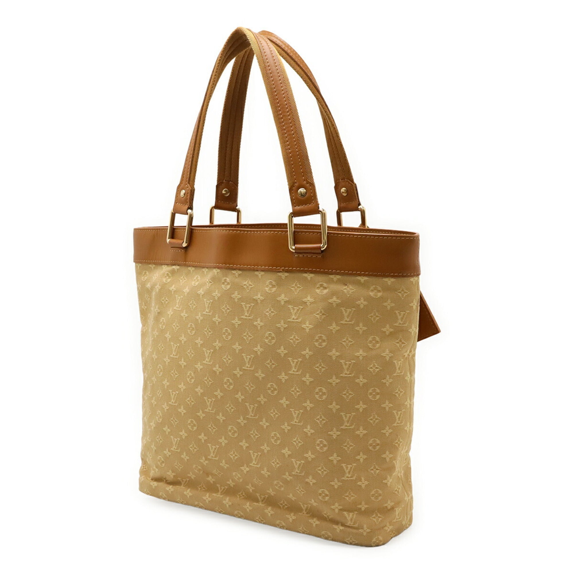 Louis Vuitton Beige Canvas Leather Shoulder Bag Tote Bag (Pre-Owned)