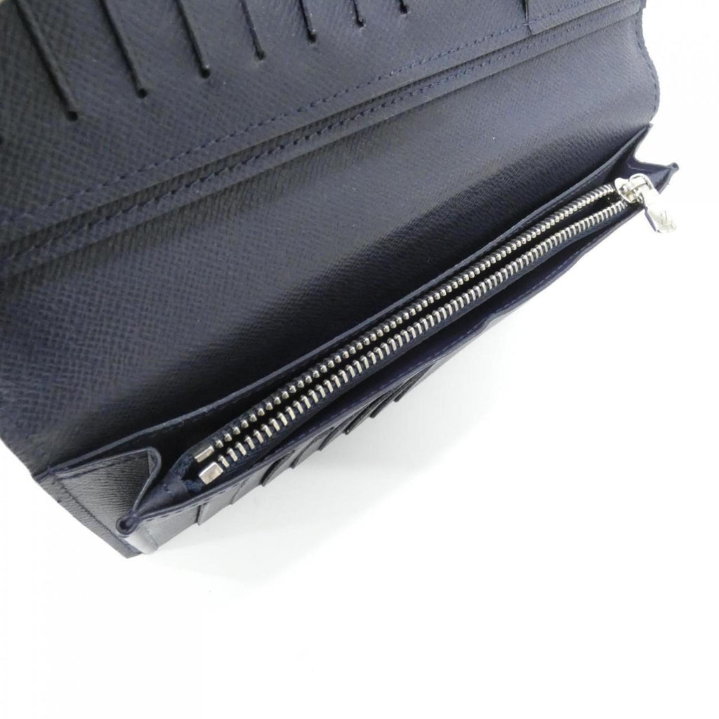 Louis Vuitton Navy Black Leather Long Wallet (Bi-Fold) (Pre-Owned)