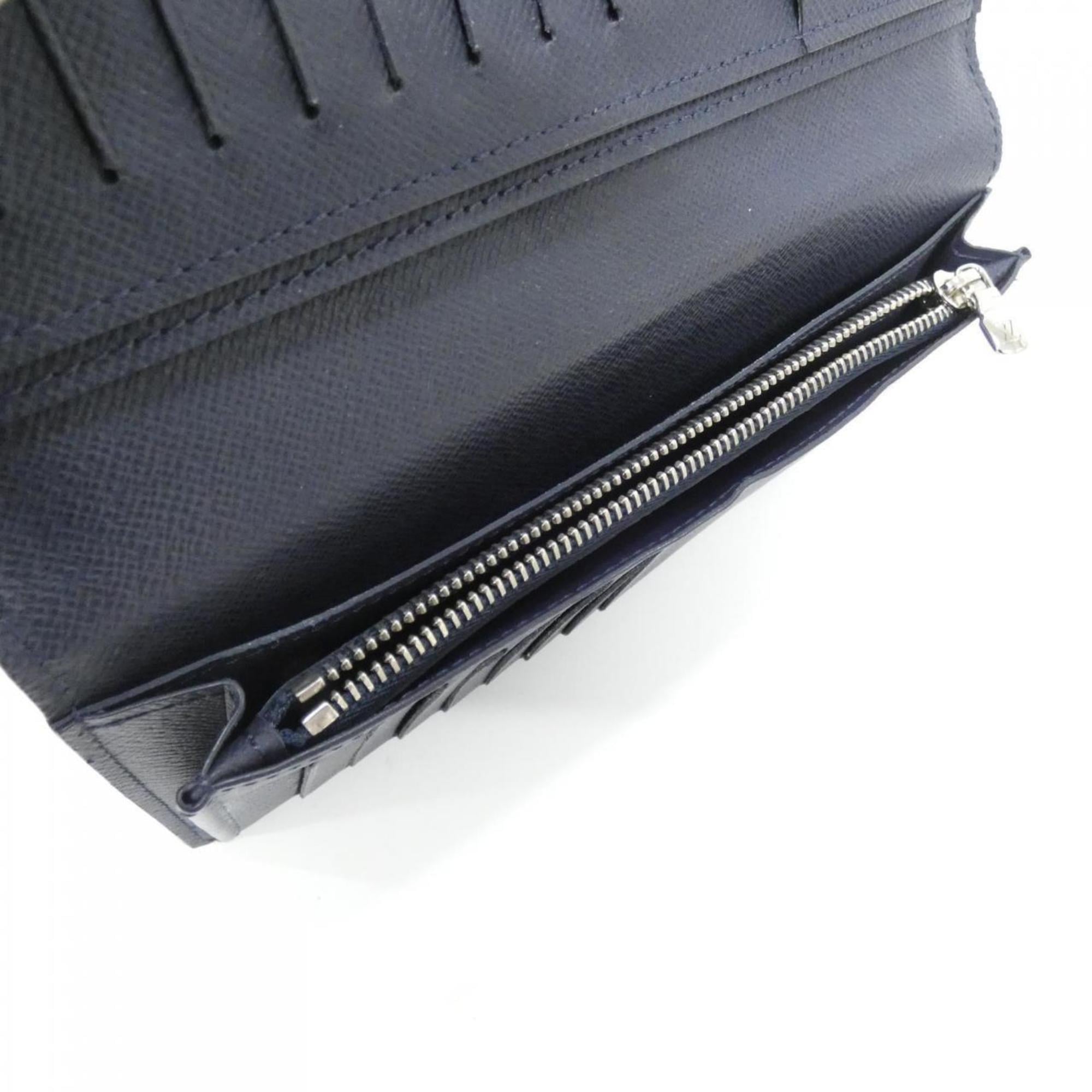 Louis Vuitton Navy Black Leather Long Wallet (Bi-Fold) (Pre-Owned)