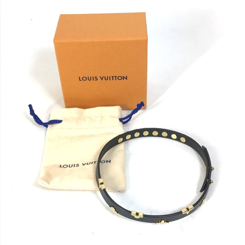 Louis Vuitton Monogram Gold Black Leather Charm Bracelet (Pre-Owned)