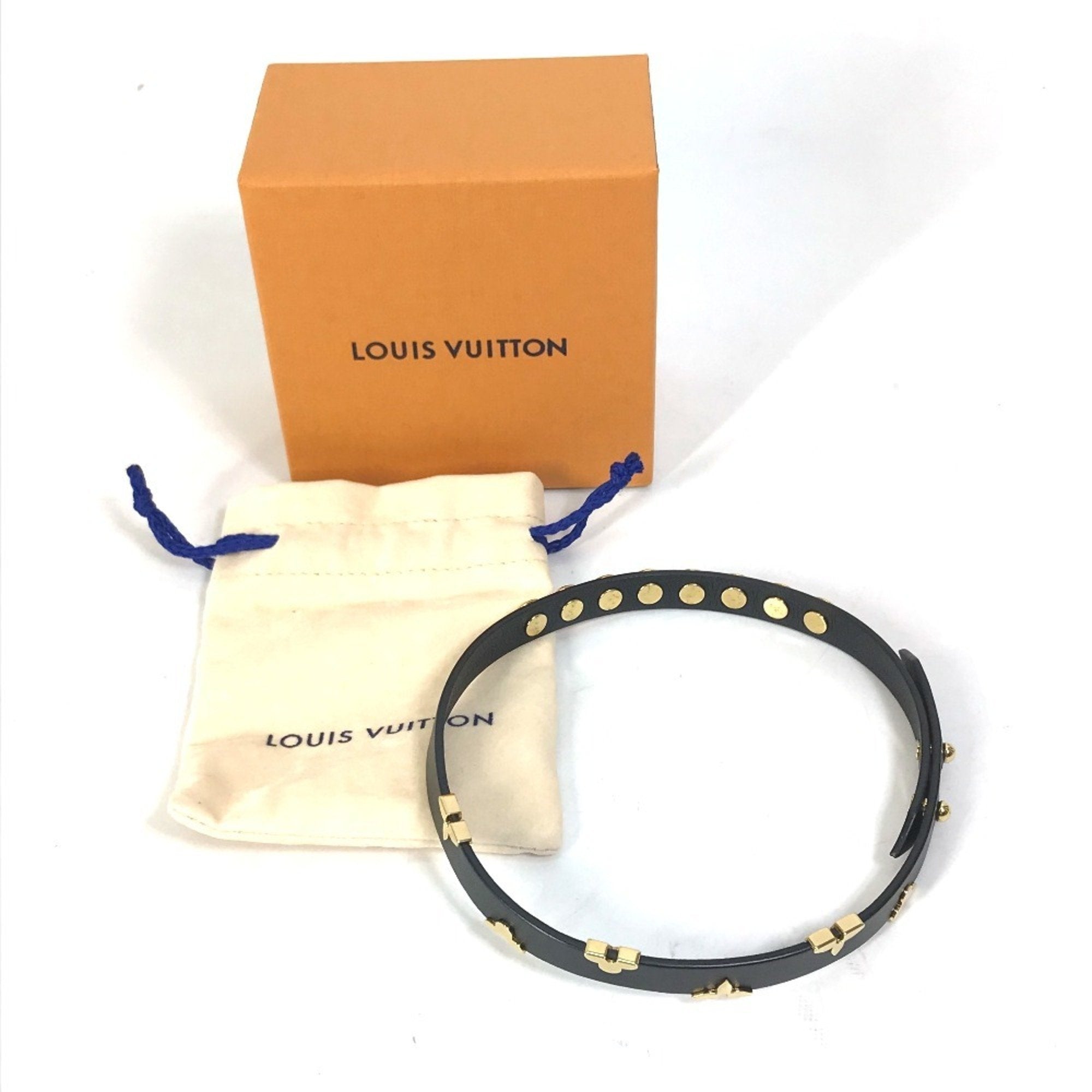 Louis Vuitton Monogram Gold Black Leather Charm Bracelet (Pre-Owned)