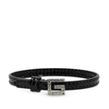 Square G Rhinestone Bracelet Black Leather