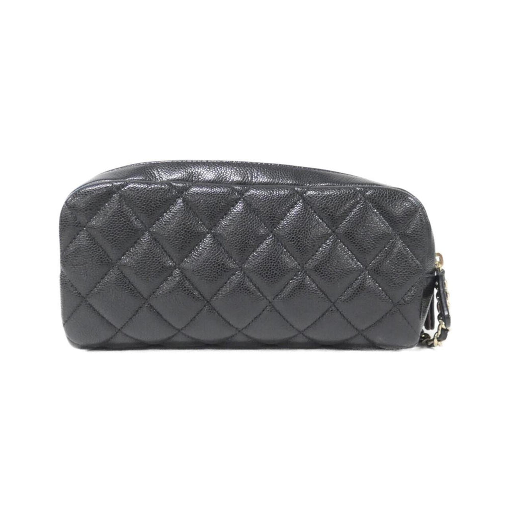 Double Zip Clutch with Chain Quilted Caviar