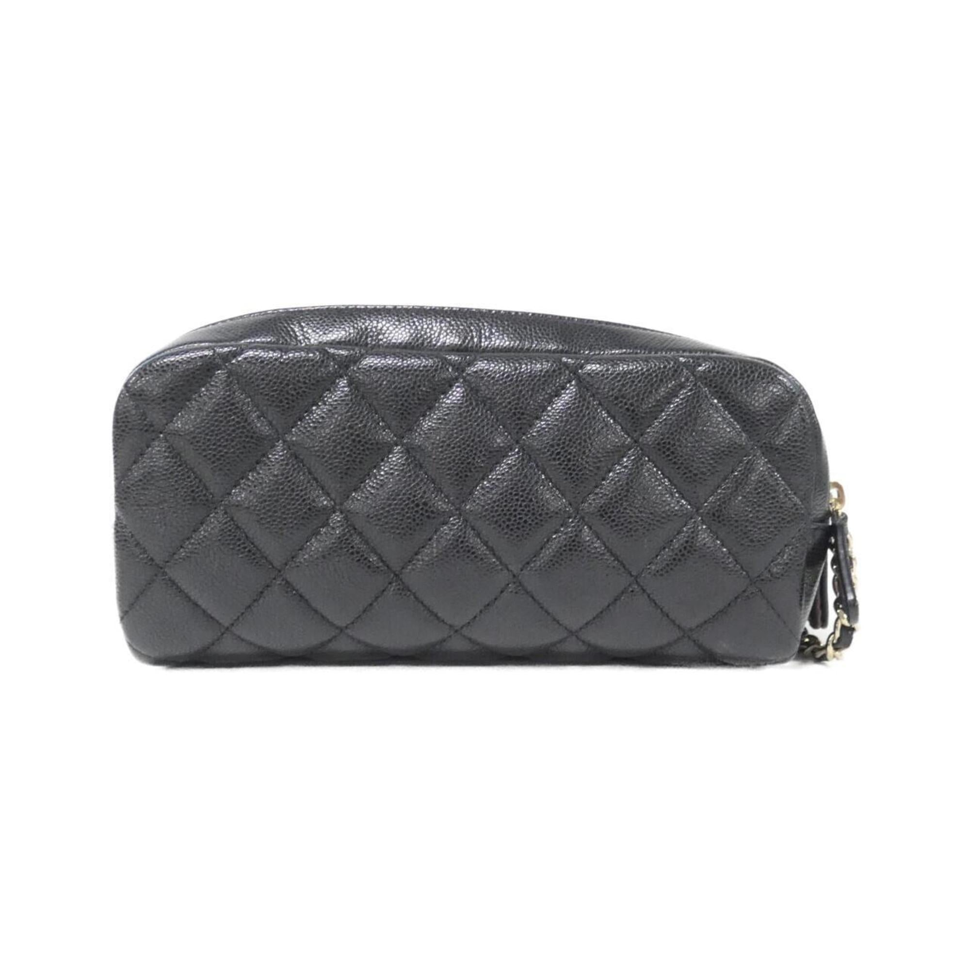Double Zip Clutch with Chain Quilted Caviar