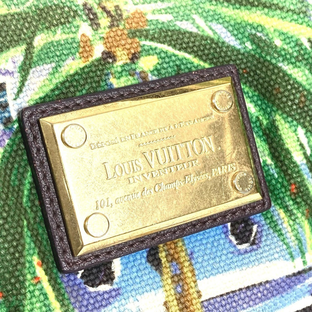 Louis Vuitton Green Leather Canvas Shoulder Bag Tote Bag (Pre-Owned)