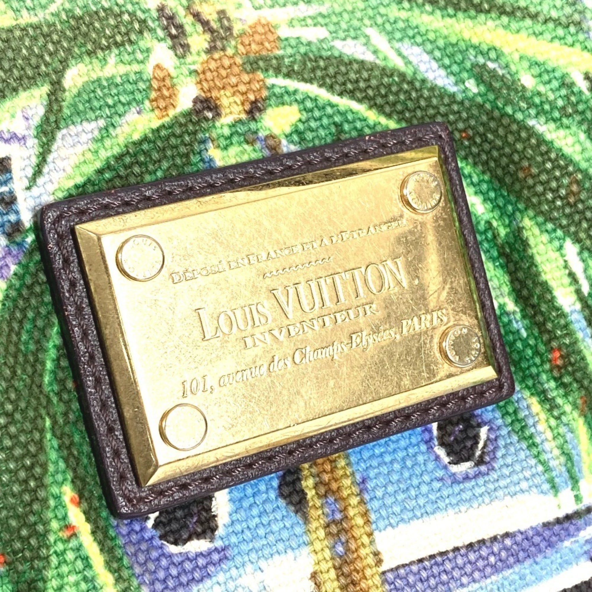 Louis Vuitton Green Leather Canvas Shoulder Bag Tote Bag (Pre-Owned)