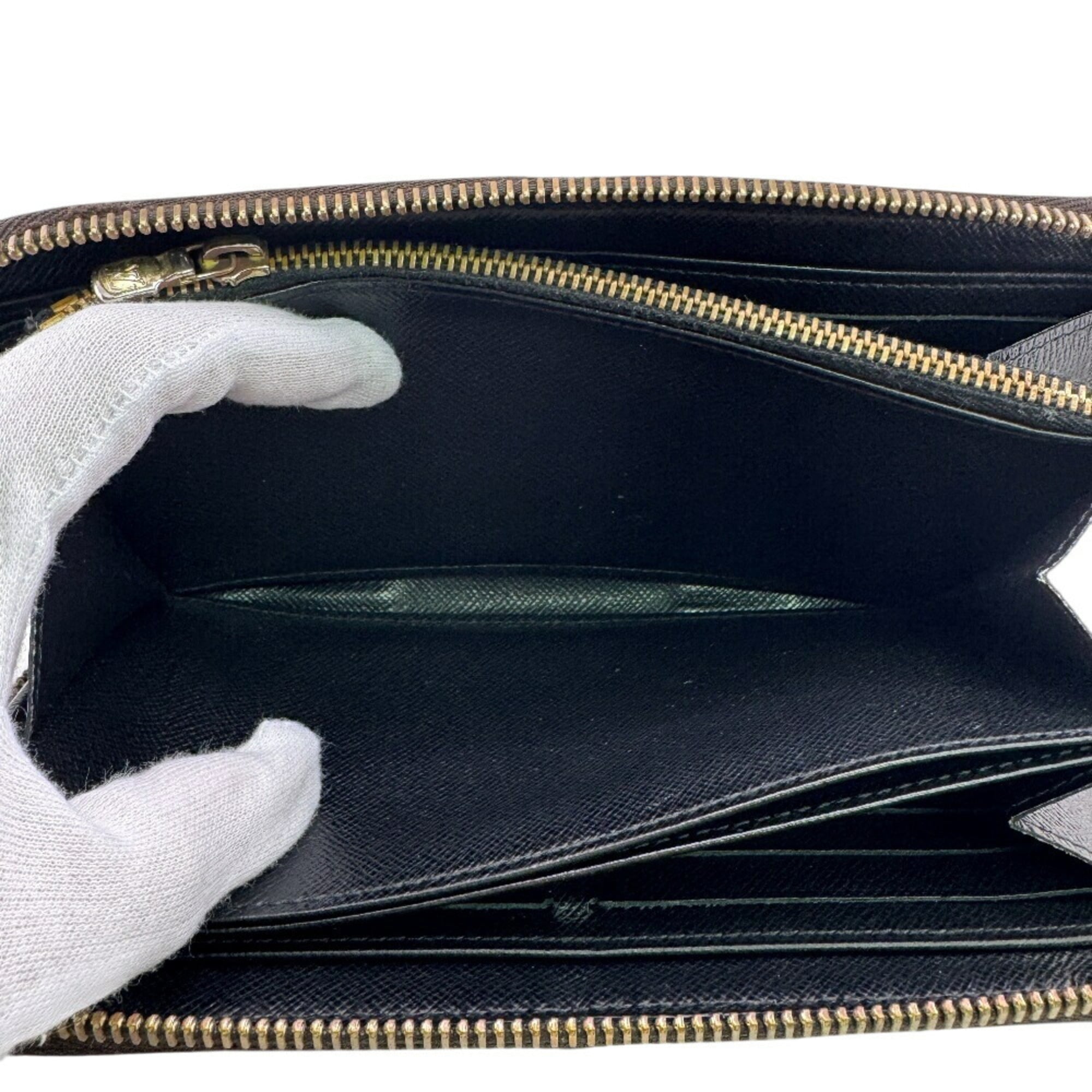Louis Vuitton Black Brown Camel Leather Long Wallet (Bi-Fold) (Pre-Owned)