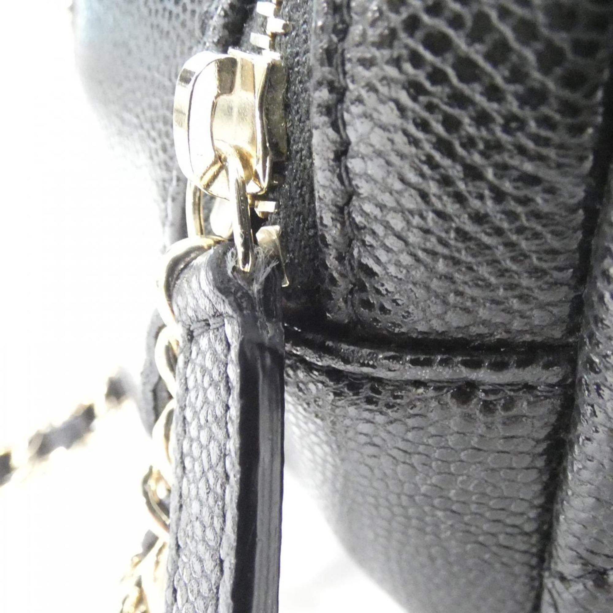 Double Zip Clutch with Chain Quilted Caviar