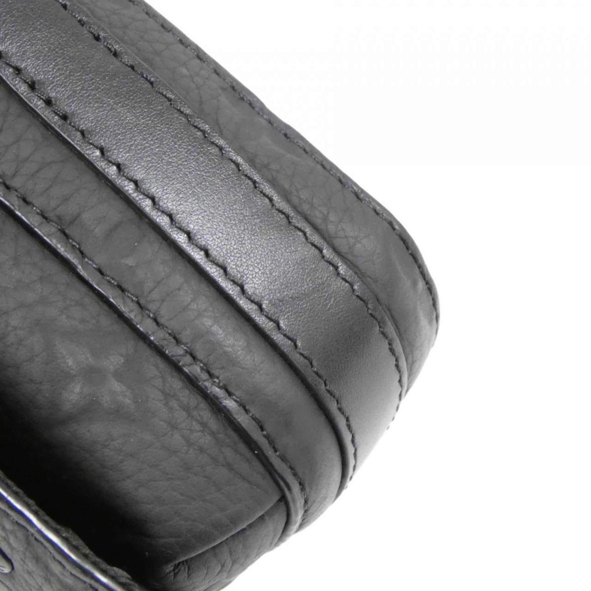 Louis Vuitton Black Leather Messenger Bag Shoulder Bag (Pre-Owned)