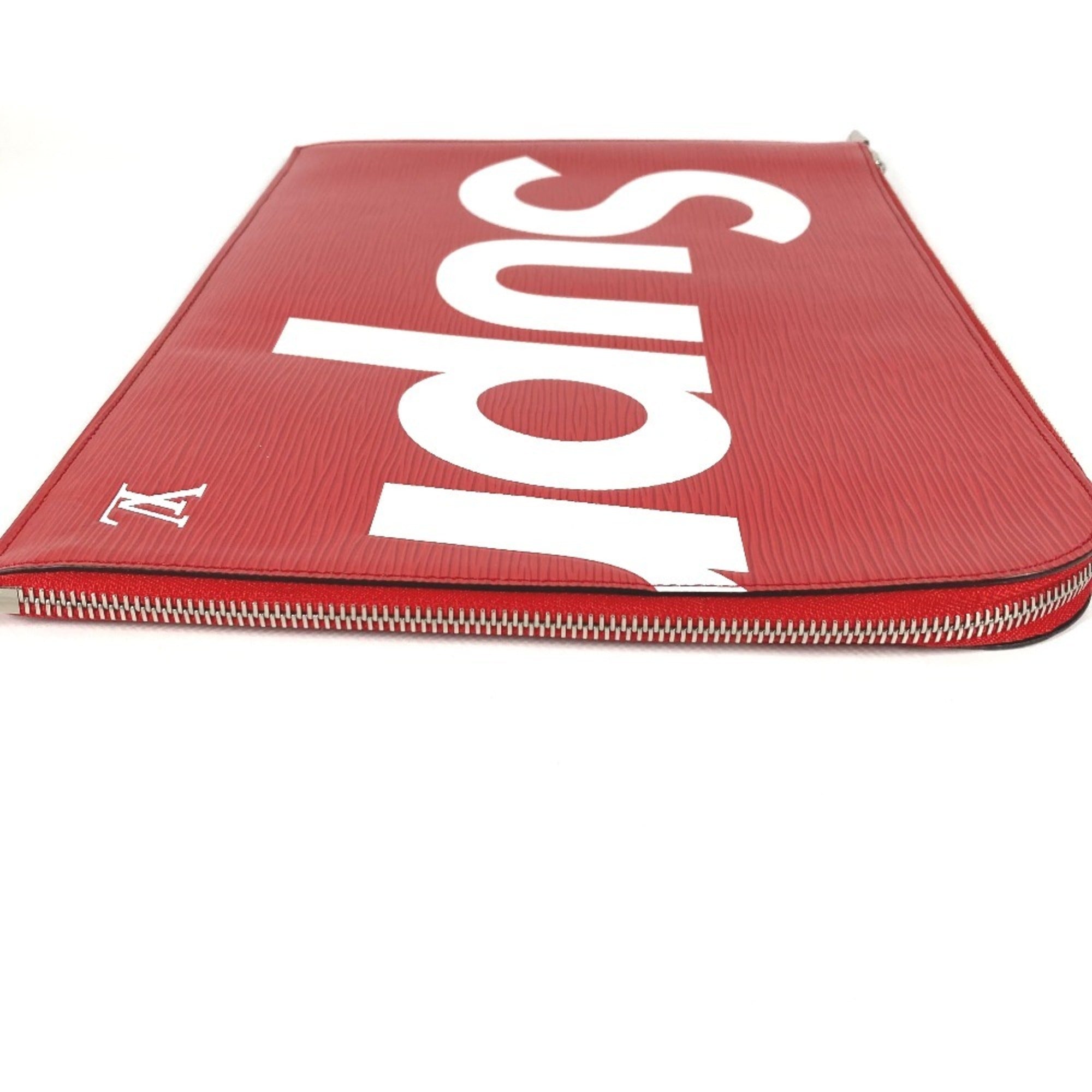 Louis Vuitton Red Color White Epi Leather Clutch Bag Pochette (Pre-Owned)
