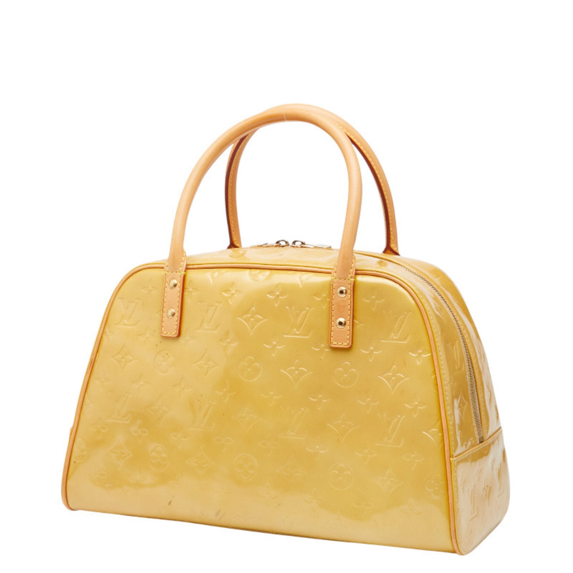Louis Vuitton Beige Yellow Patent Leather Boston Bag Handbag (Pre-Owned)