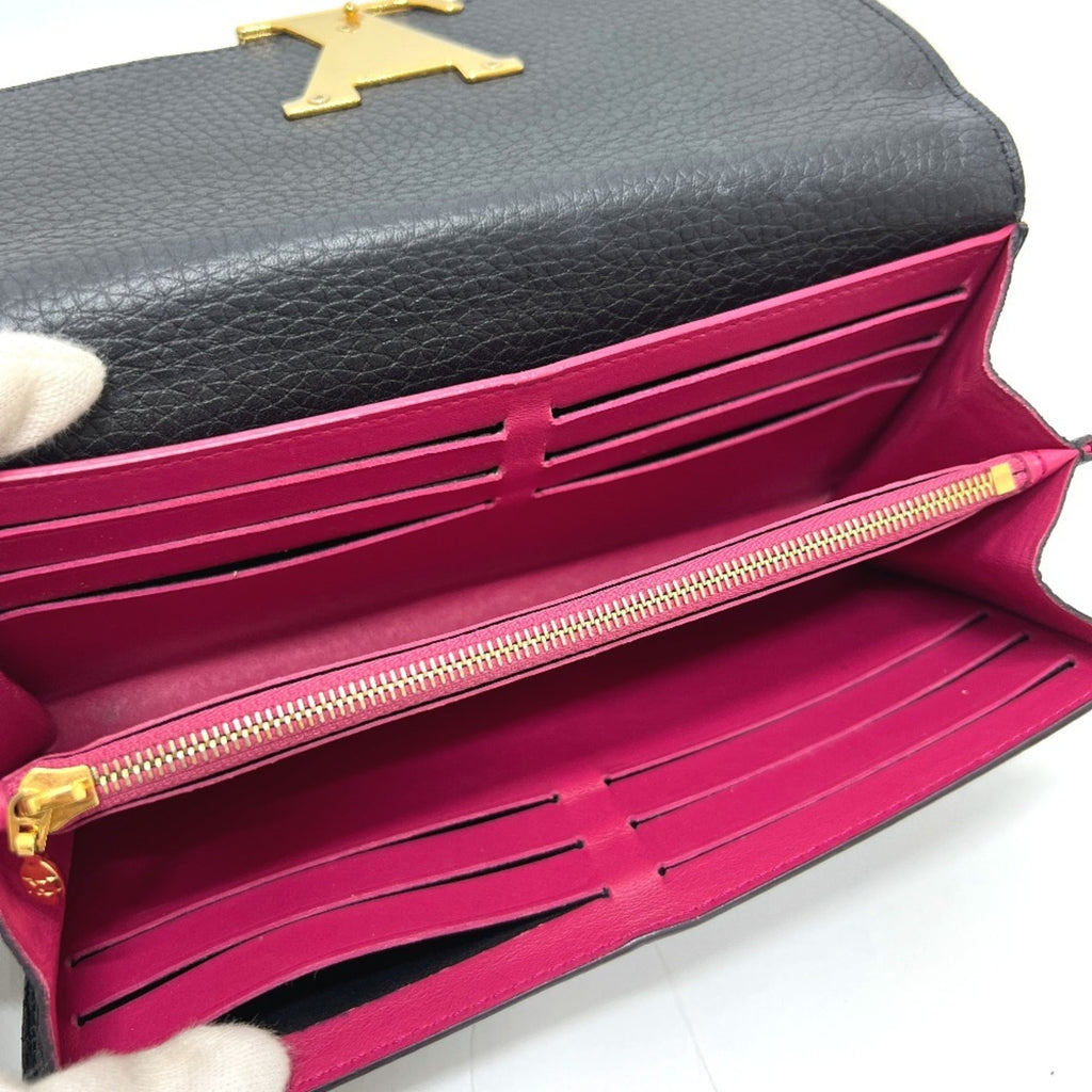 Louis Vuitton Black Noir Leather Long Wallet (Bi-Fold) (Pre-Owned)