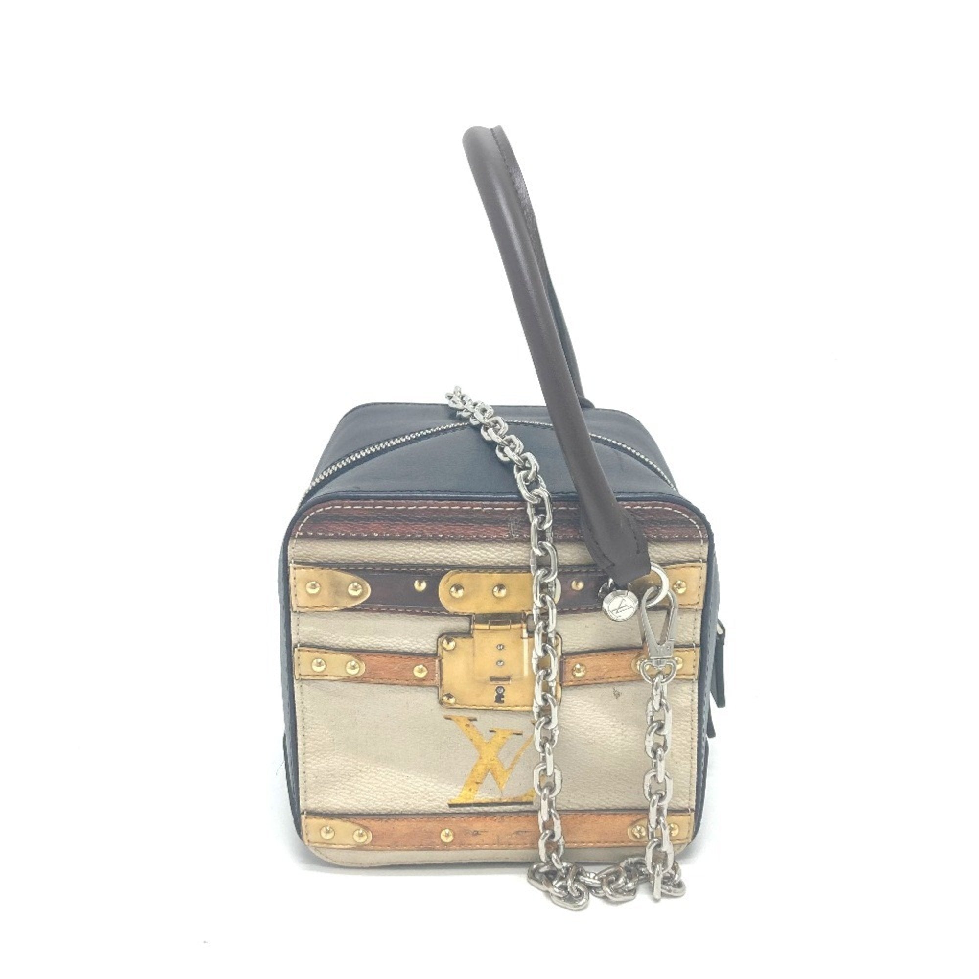 Louis Vuitton Beige Black Leather Handbag (Pre-Owned)