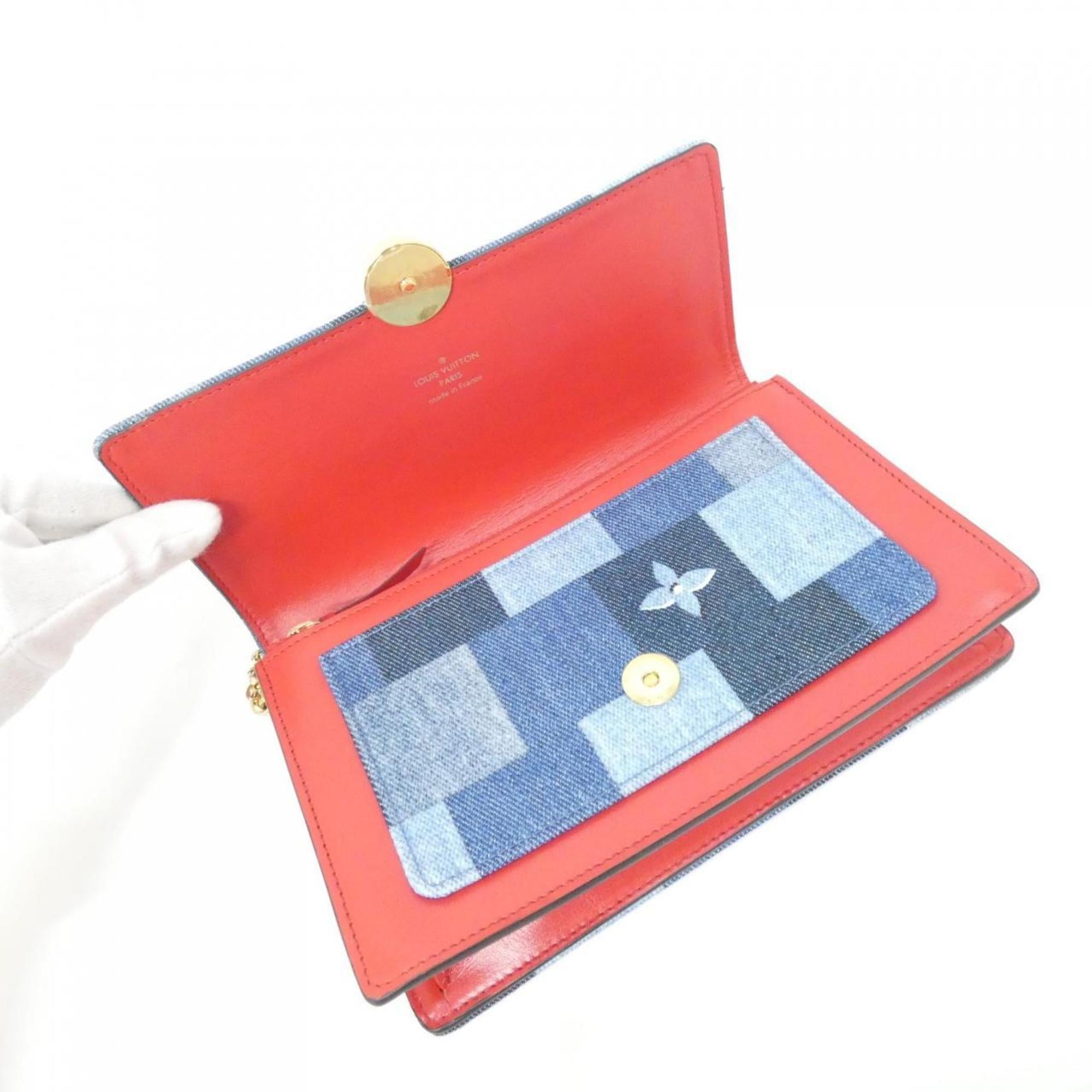 Louis Vuitton Blue Red Color Canvas Leather Chain/Shoulder Wallet (Pre-Owned)