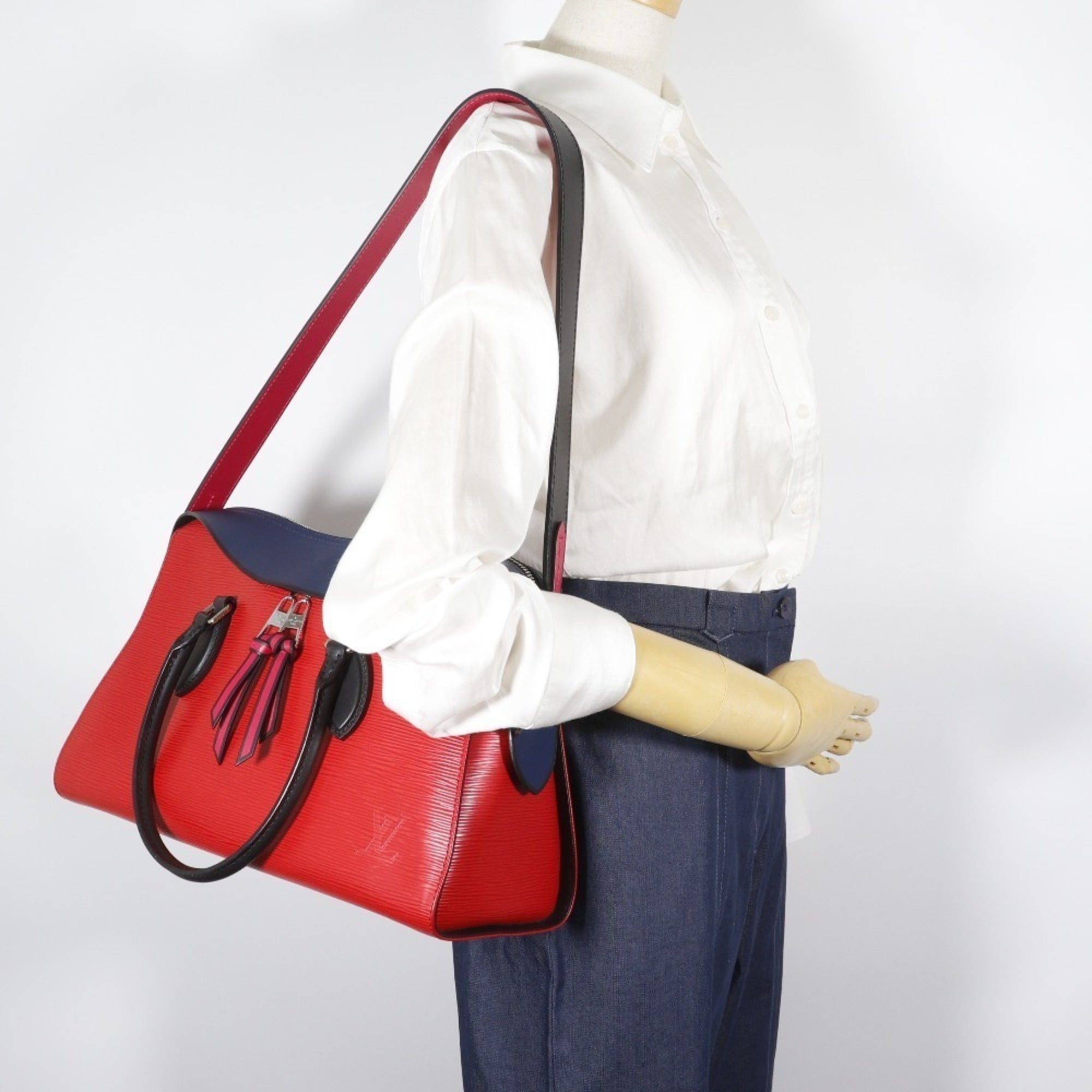 Louis Vuitton Navy Red Color Epi Leather Handbag Tote Bag (Pre-Owned)